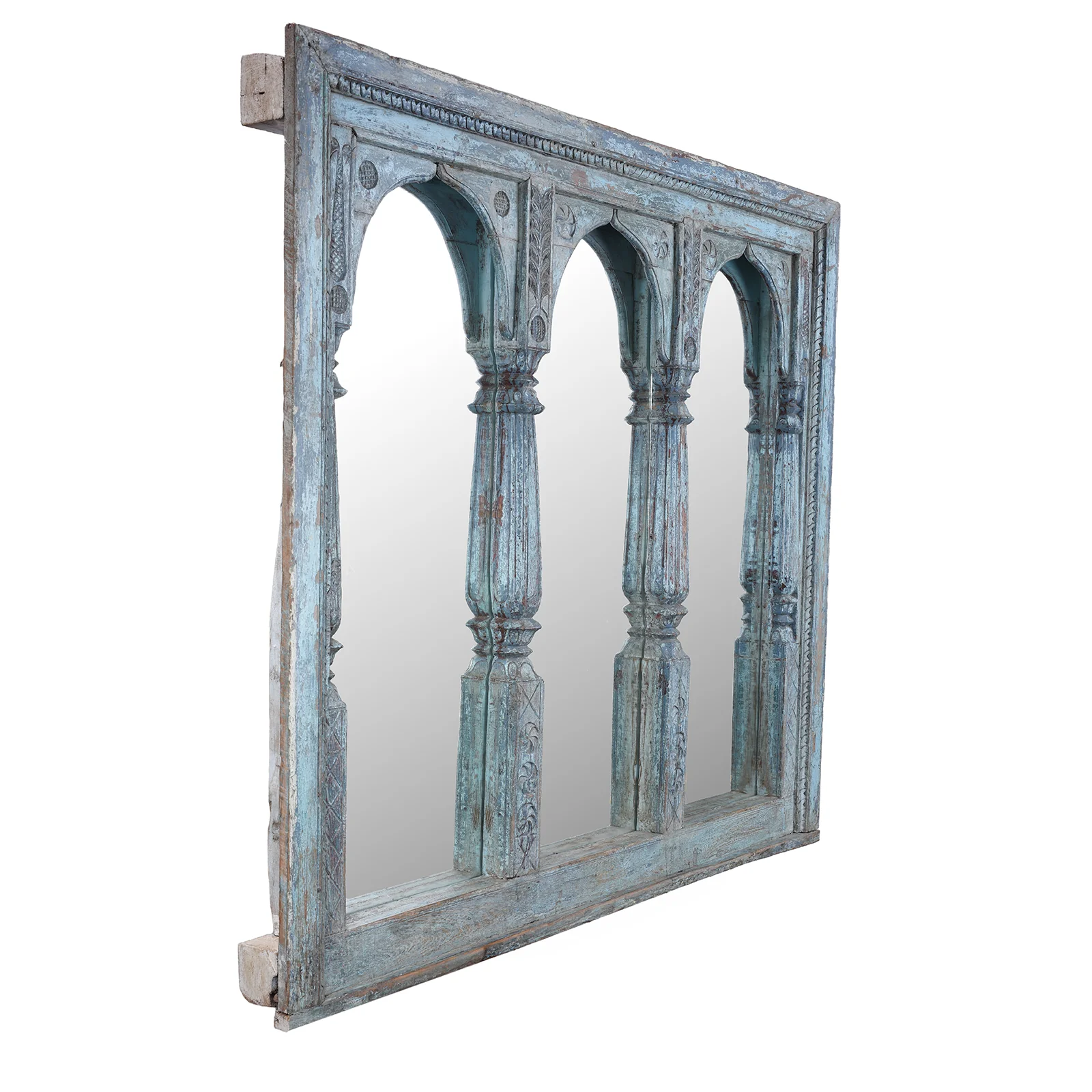 Blue Painted Large Triple Mirror From Madyha Pradesh - 19th Century - Image 7