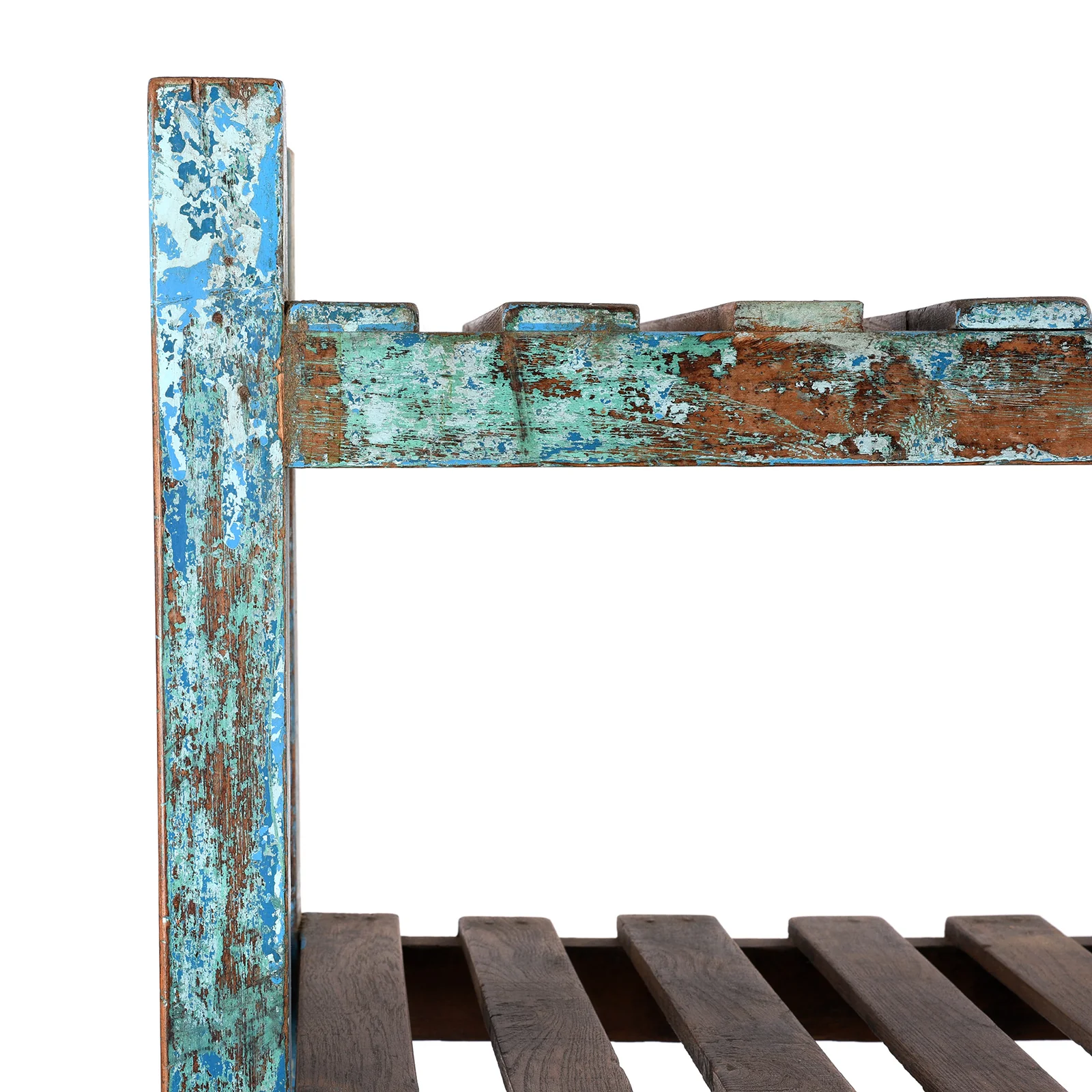 Indian Blue Painted Teak Slatted Shelf- Ca 1930 - Image 3
