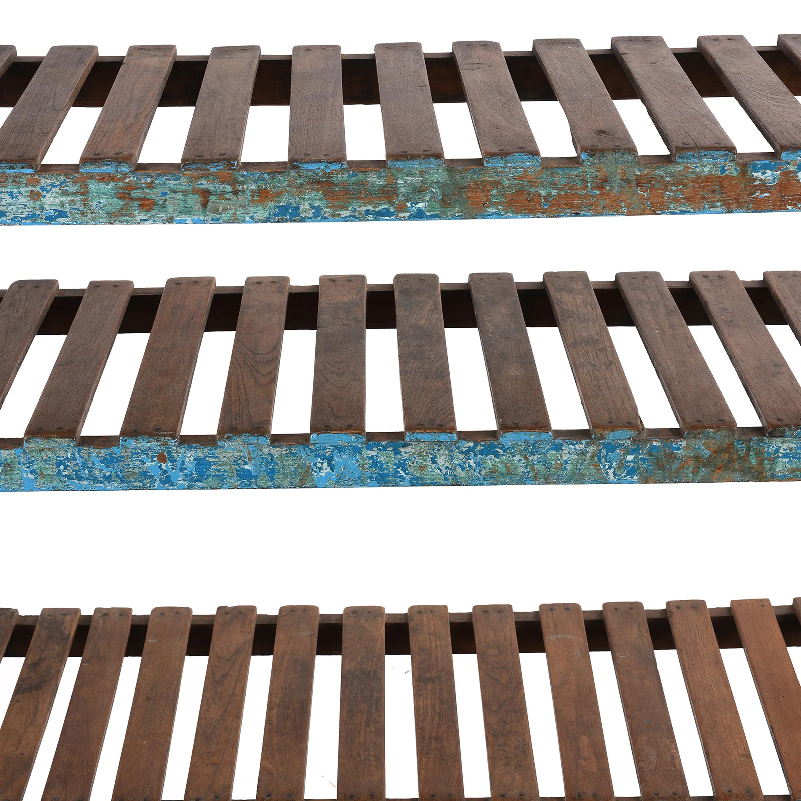 Indian Blue Painted Teak Slatted Shelf- Ca 1930 - Image 4