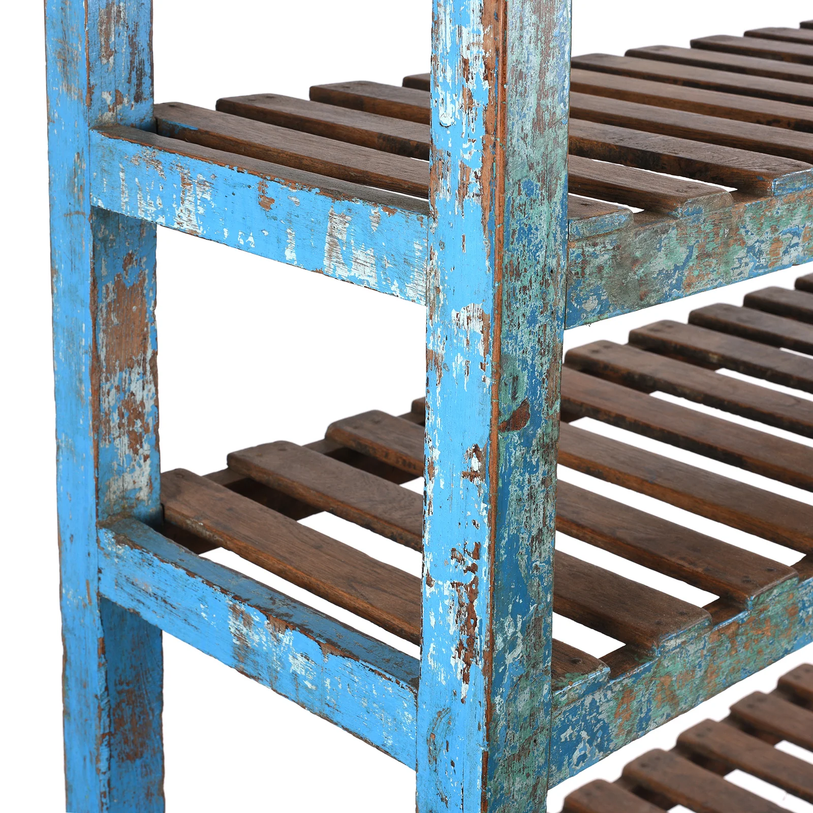 Indian Blue Painted Teak Slatted Shelf- Ca 1930 - Image 5