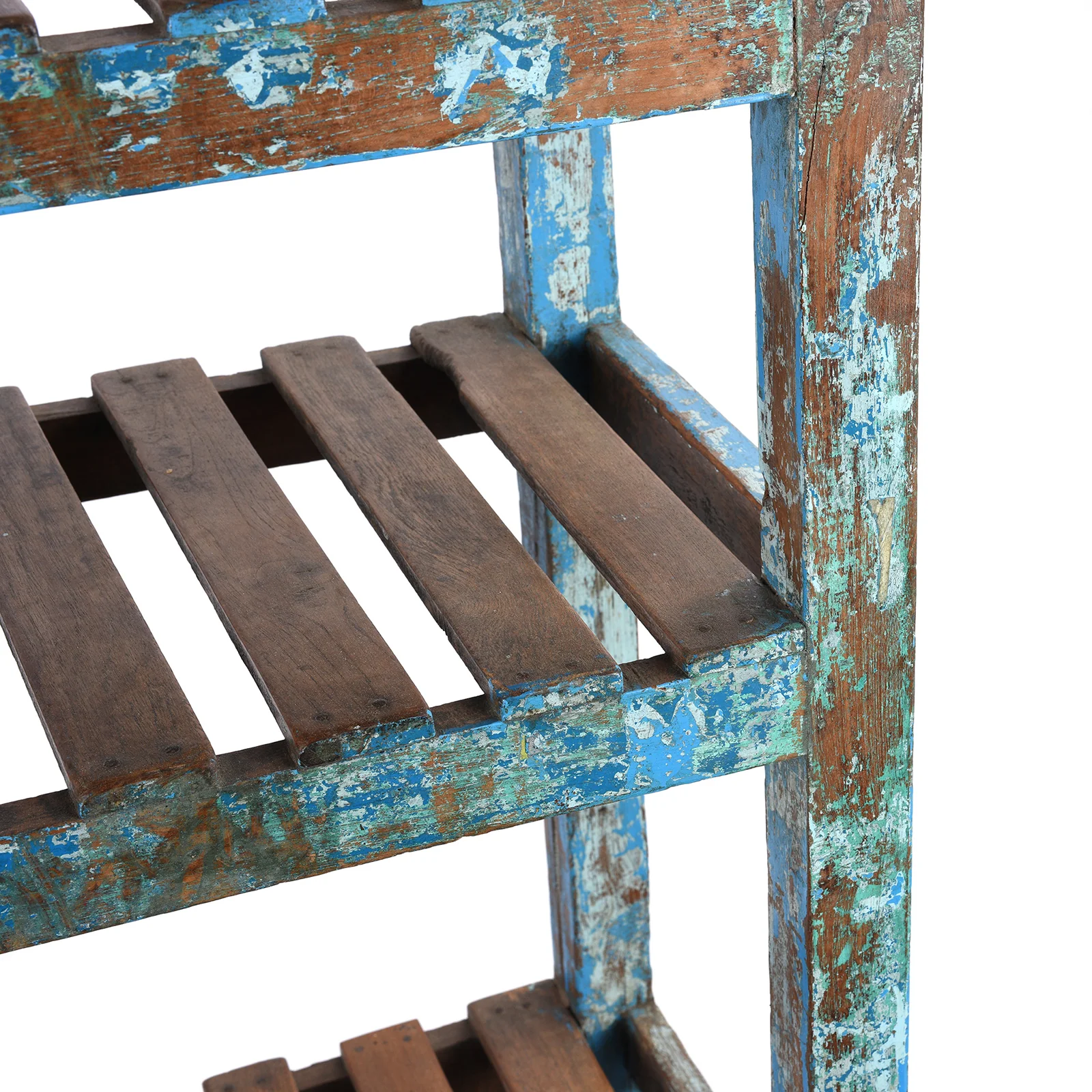 Indian Blue Painted Teak Slatted Shelf- Ca 1930 - Image 6