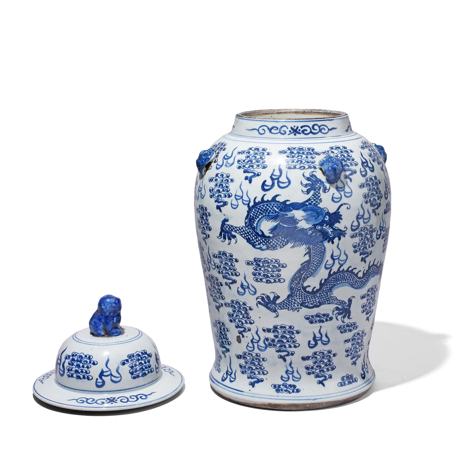 Blue & White Porcelain Temple Jar - Dragon Design - Image 2