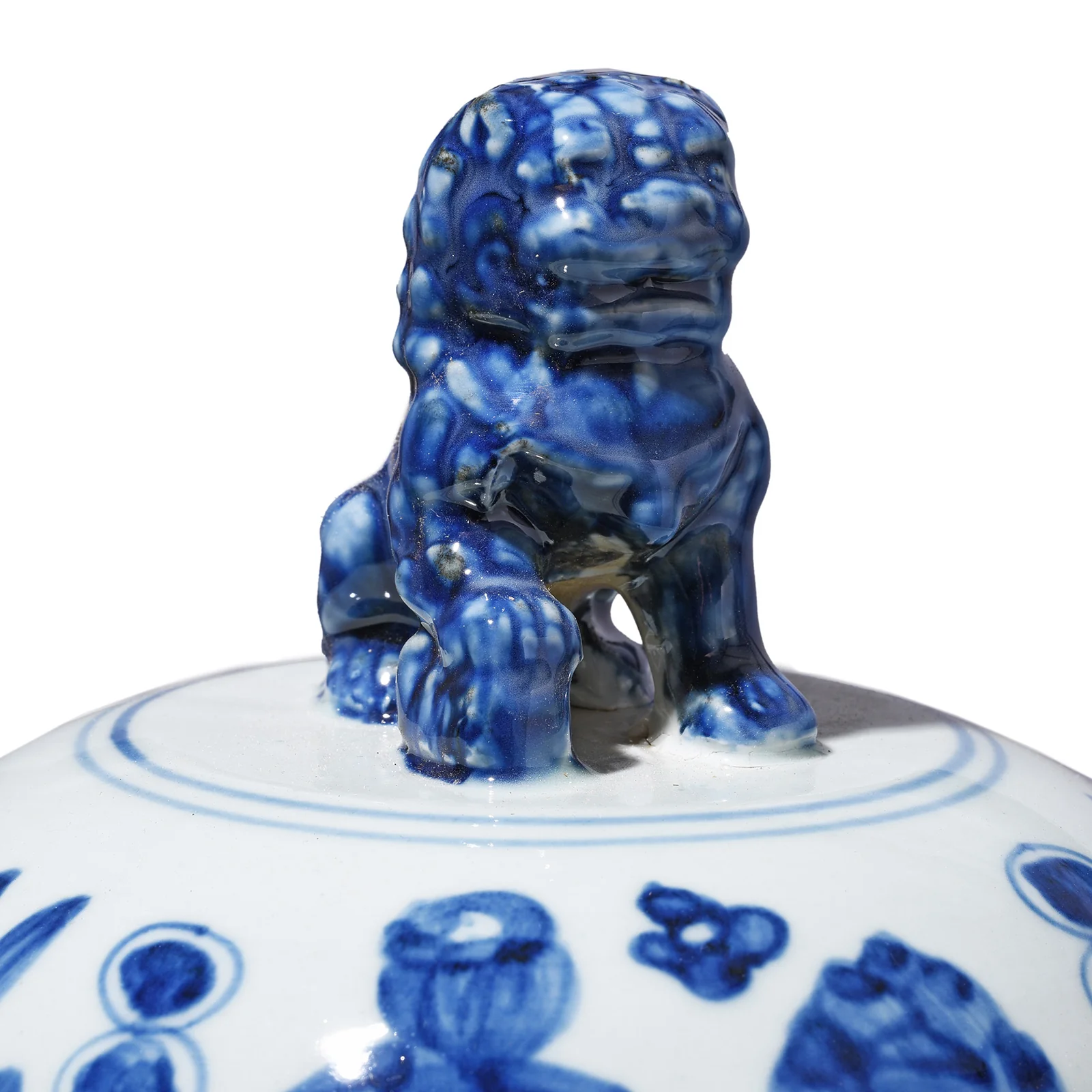 Blue & White Porcelain Temple Jar - Fishes - Image 11