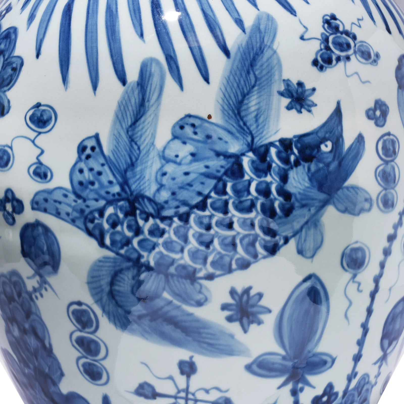 Blue & White Porcelain Temple Jar - Fishes - Image 15