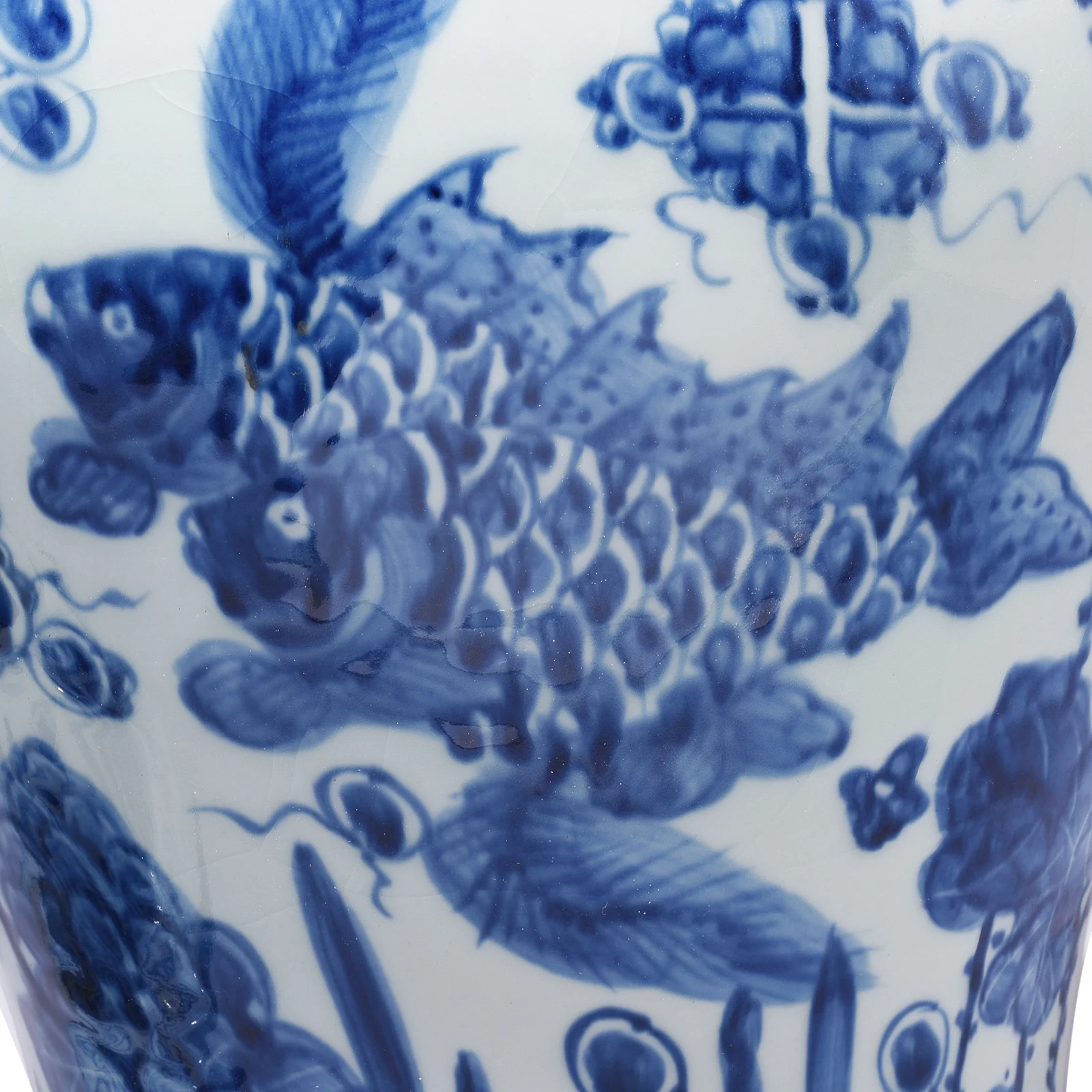 Blue & White Porcelain Temple Jar - Fishes - Image 6