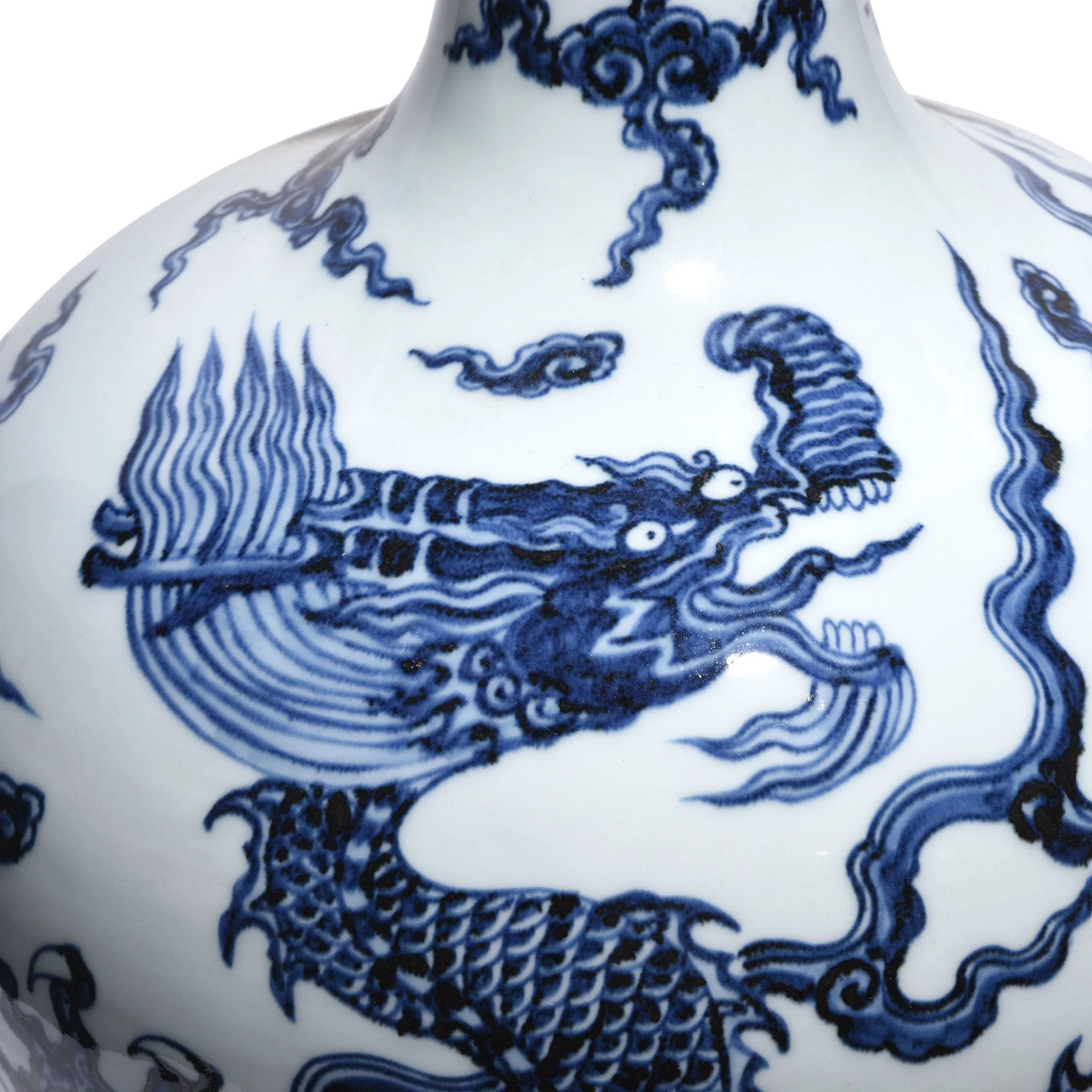 Blue & White Porcelain Tianqiuping Dragon Vase - Image 9