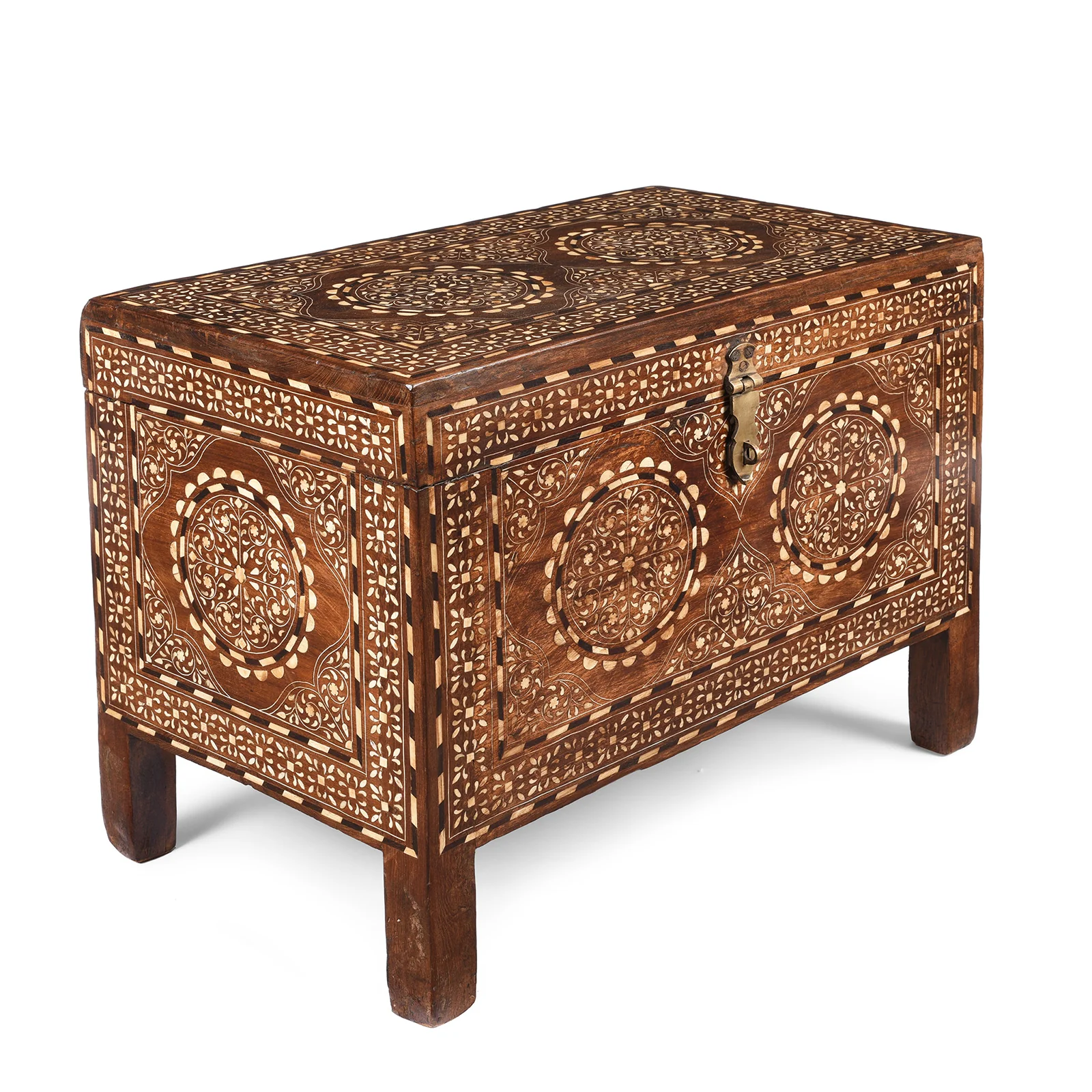Old Indian Bone Inlay Teak Chest - Ca 1900 - Image 2