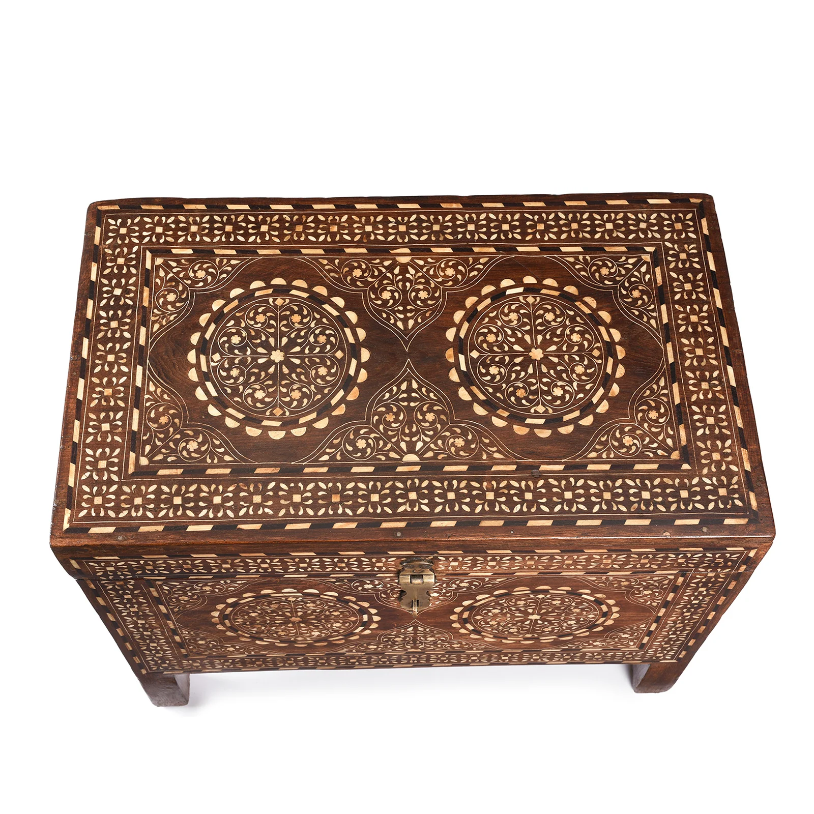 Old Indian Bone Inlay Teak Chest - Ca 1900 - Image 4