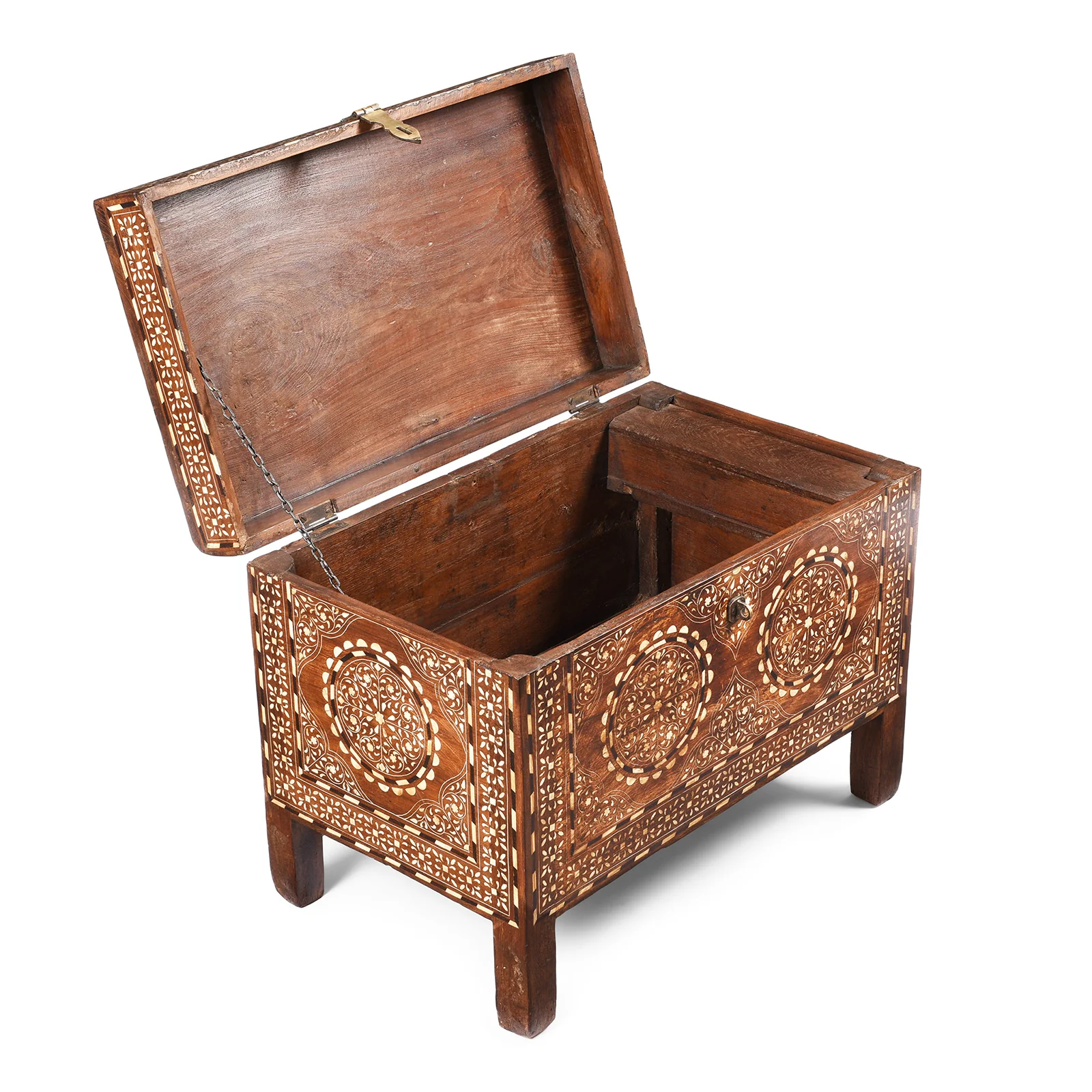 Old Indian Bone Inlay Teak Chest - Ca 1900 - Image 5