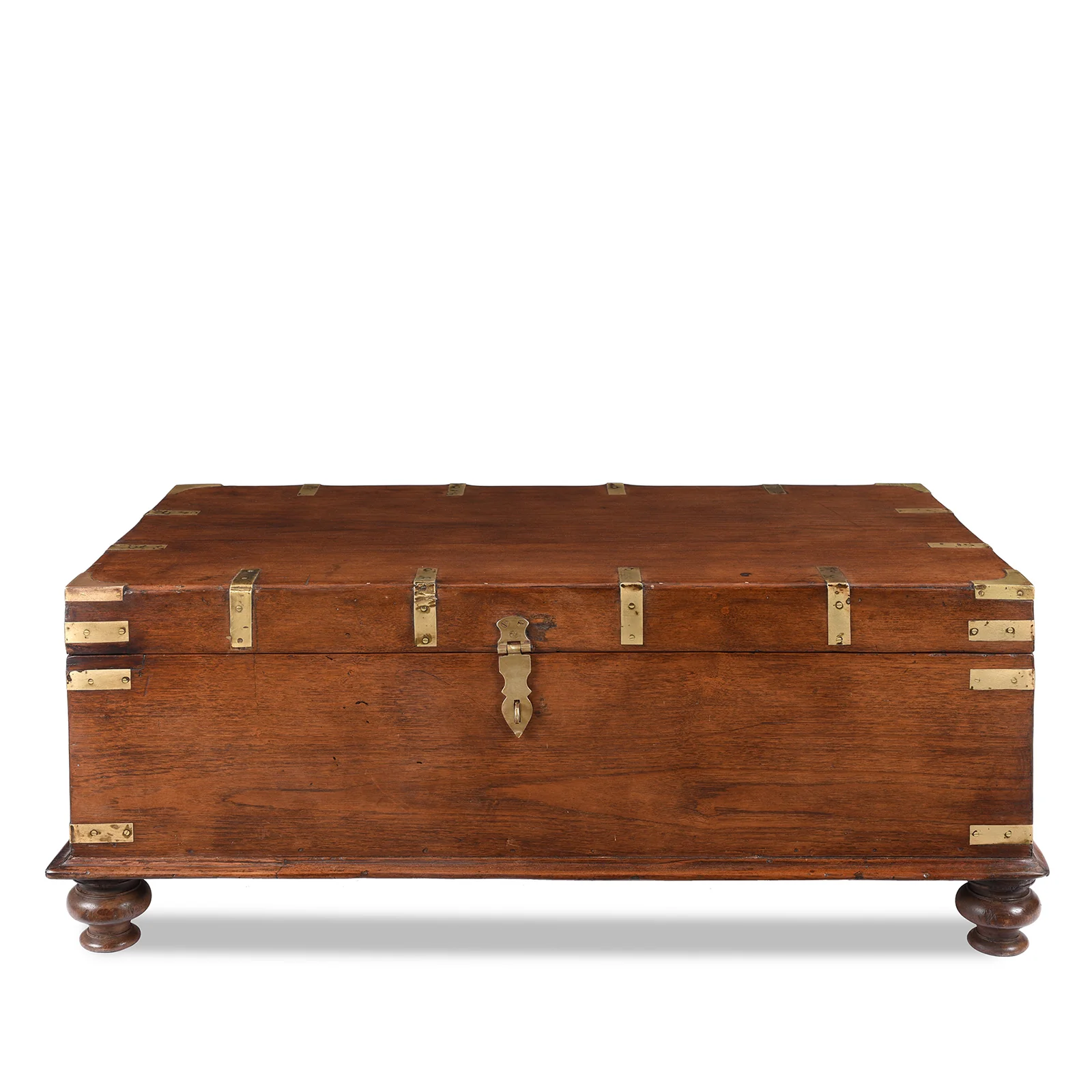Brass Bound Teak Military Chest From Rajasthan -19th Century