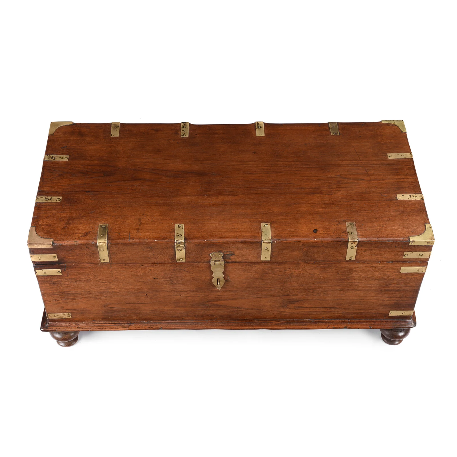 Brass Bound Teak Military Chest From Rajasthan -19th Century - Image 5