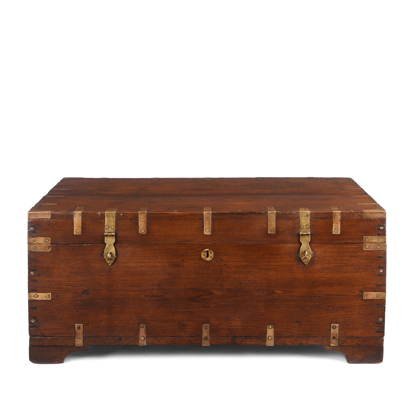 Brass Bound Teak Military Chest From Rajasthan - 19th Century