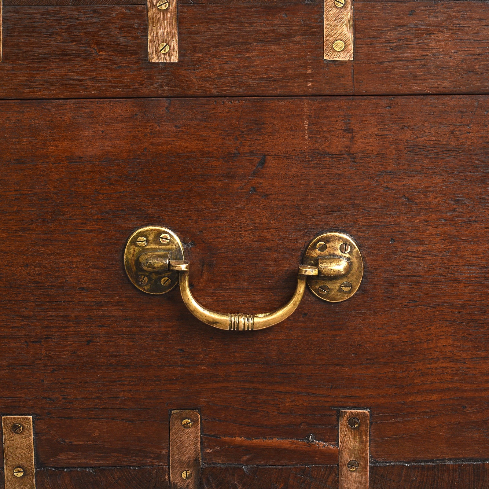 Brass Bound Teak Military Chest From Rajasthan - 19th Century - Image 11