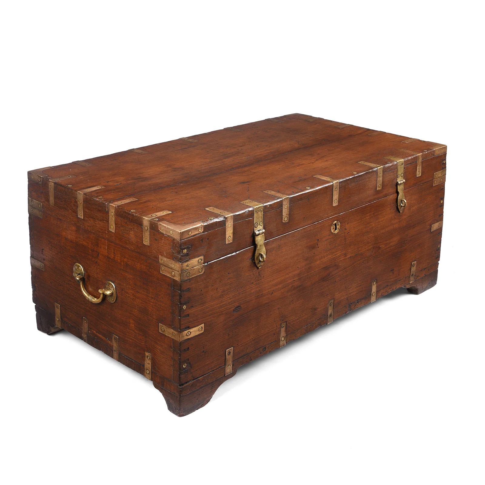 Brass Bound Teak Military Chest From Rajasthan - 19th Century - Image 4