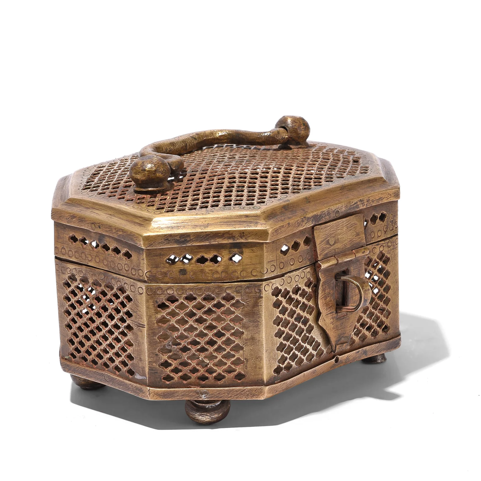 Octagonal Brass Jali Betel Box From Rajasthan - Early 20th Century - Image 2