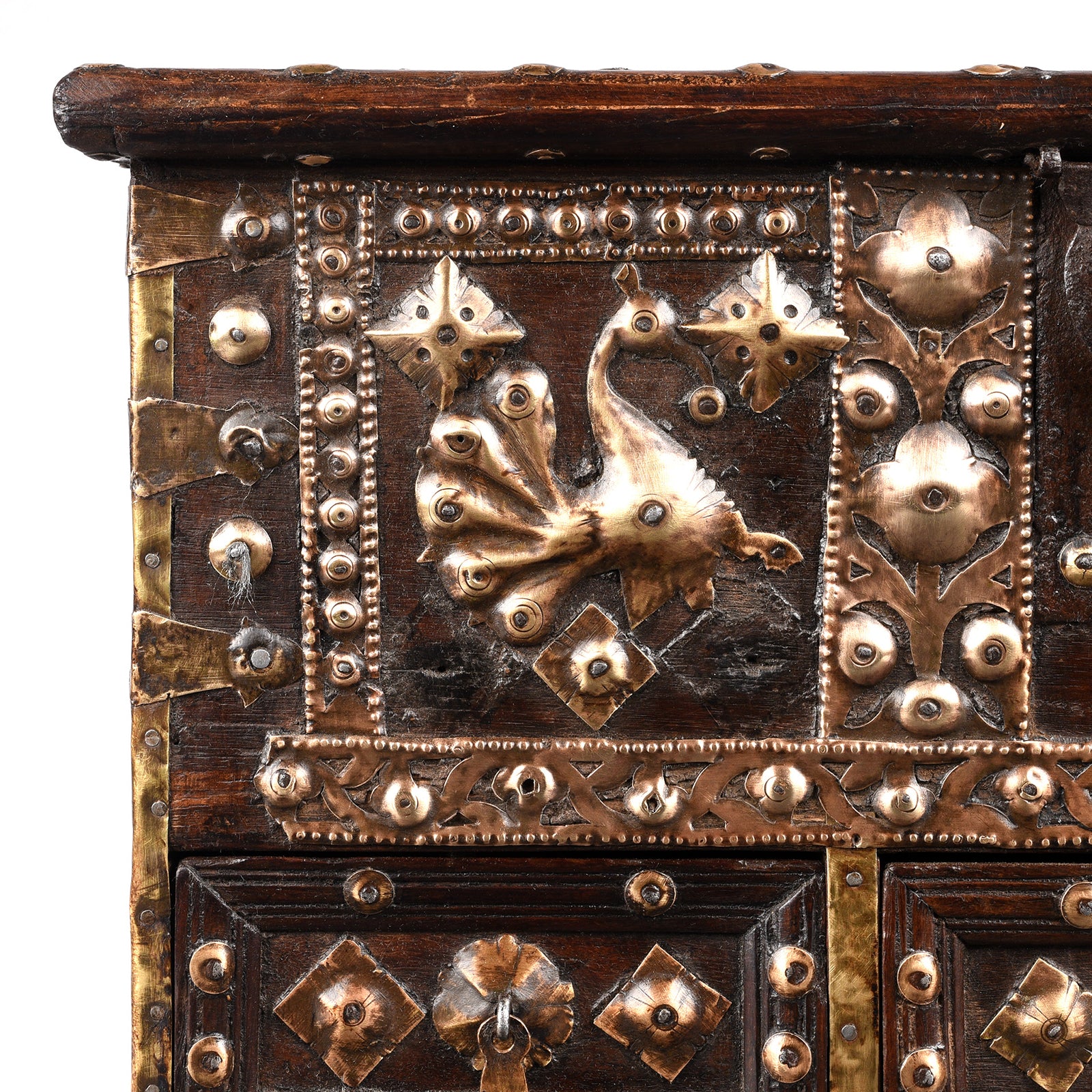 Brass Studded Rosewood Peacock Box From Saurashtra - 19th Century - Image 3