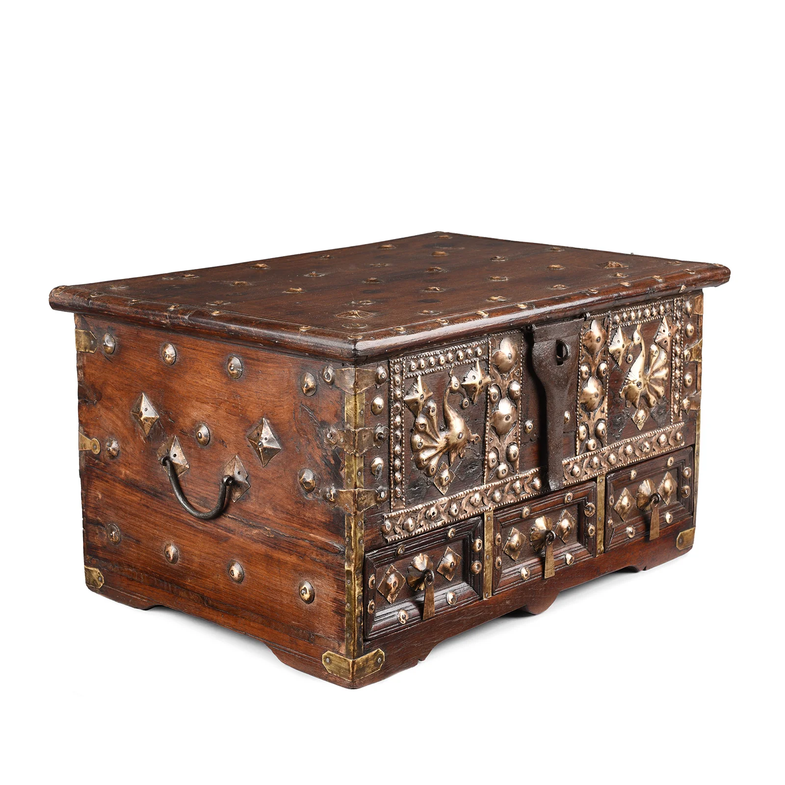 Brass Studded Rosewood Peacock Box From Saurashtra - 19th Century - Image 5