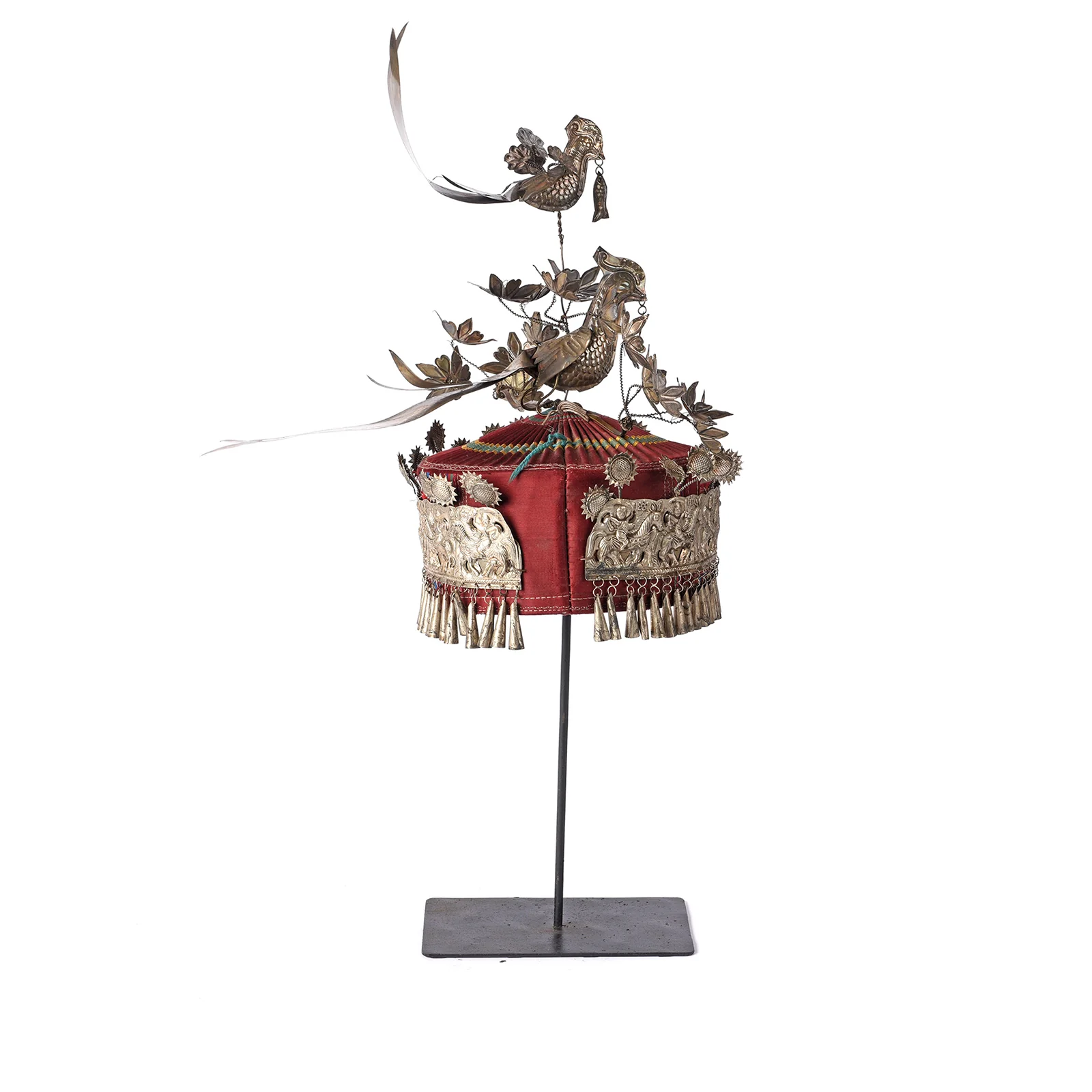 Decorative Miao Tribal Hat From Guizhou On Stand - Image 3