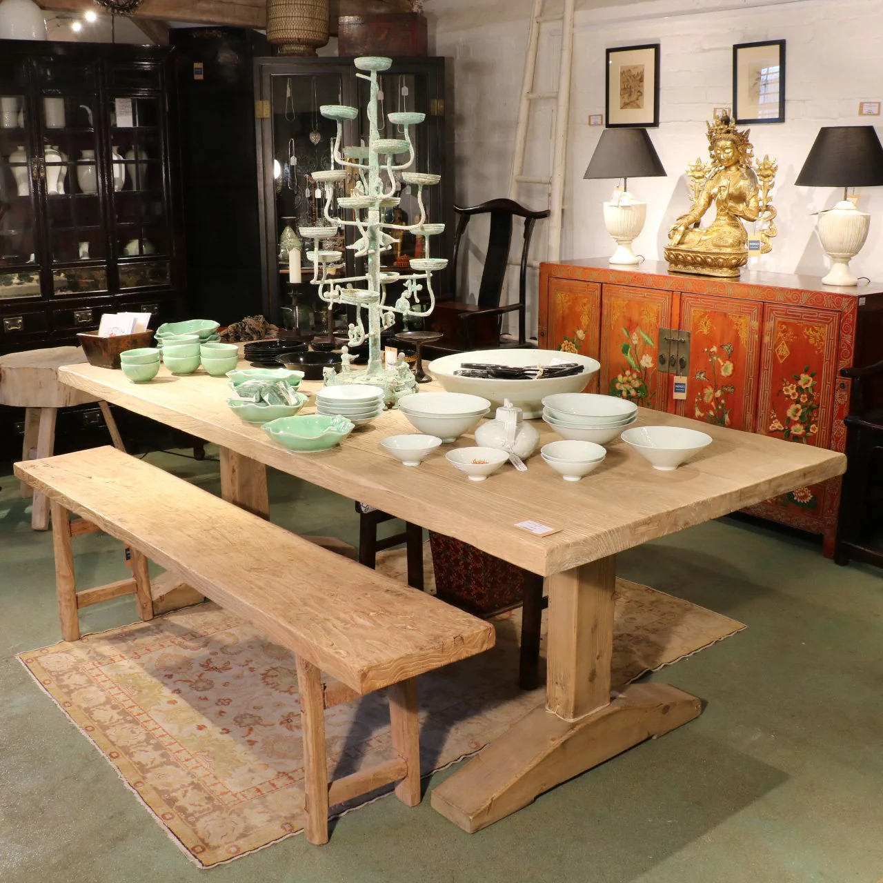 8 - 10 Seater Dining Table Made From Old Elm Door - Image 2