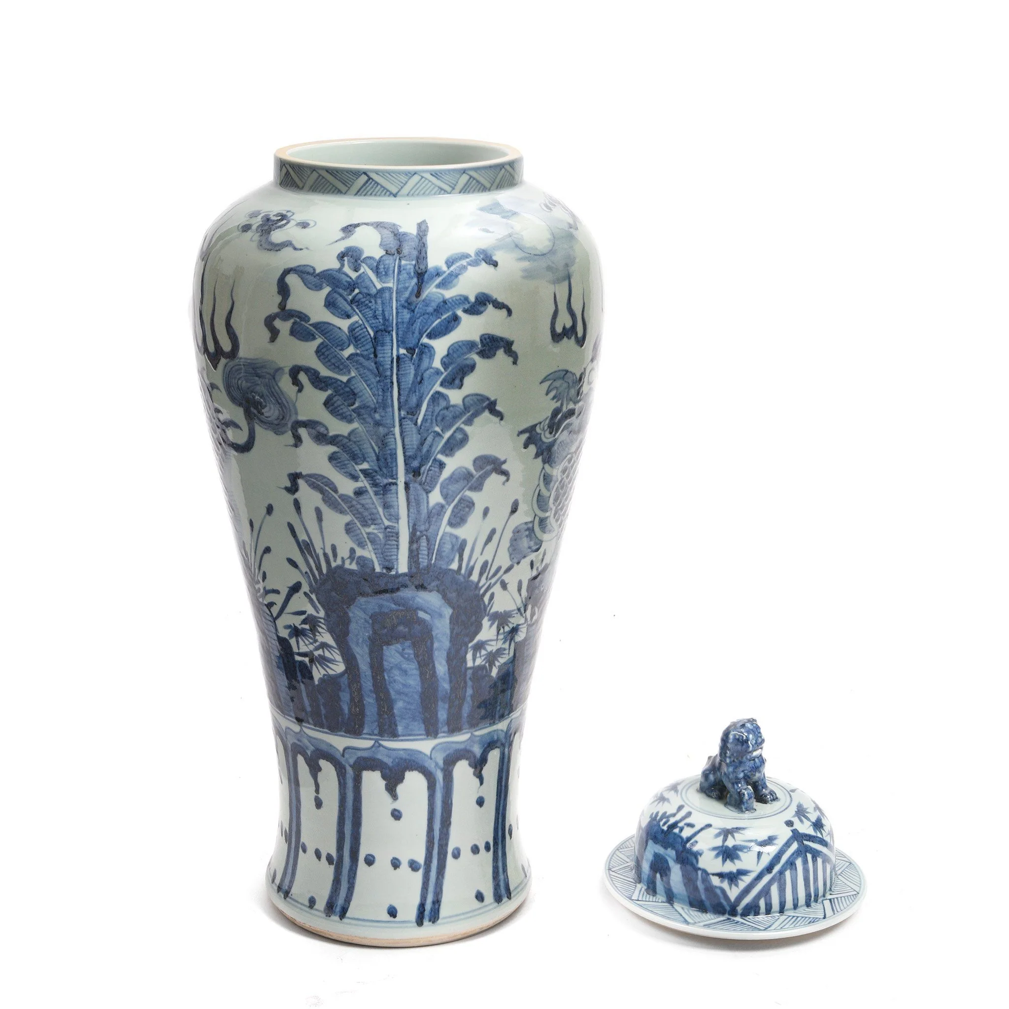 Blue & White Porcelain Tall Temple Jar & Cover - Qilin - Image 4