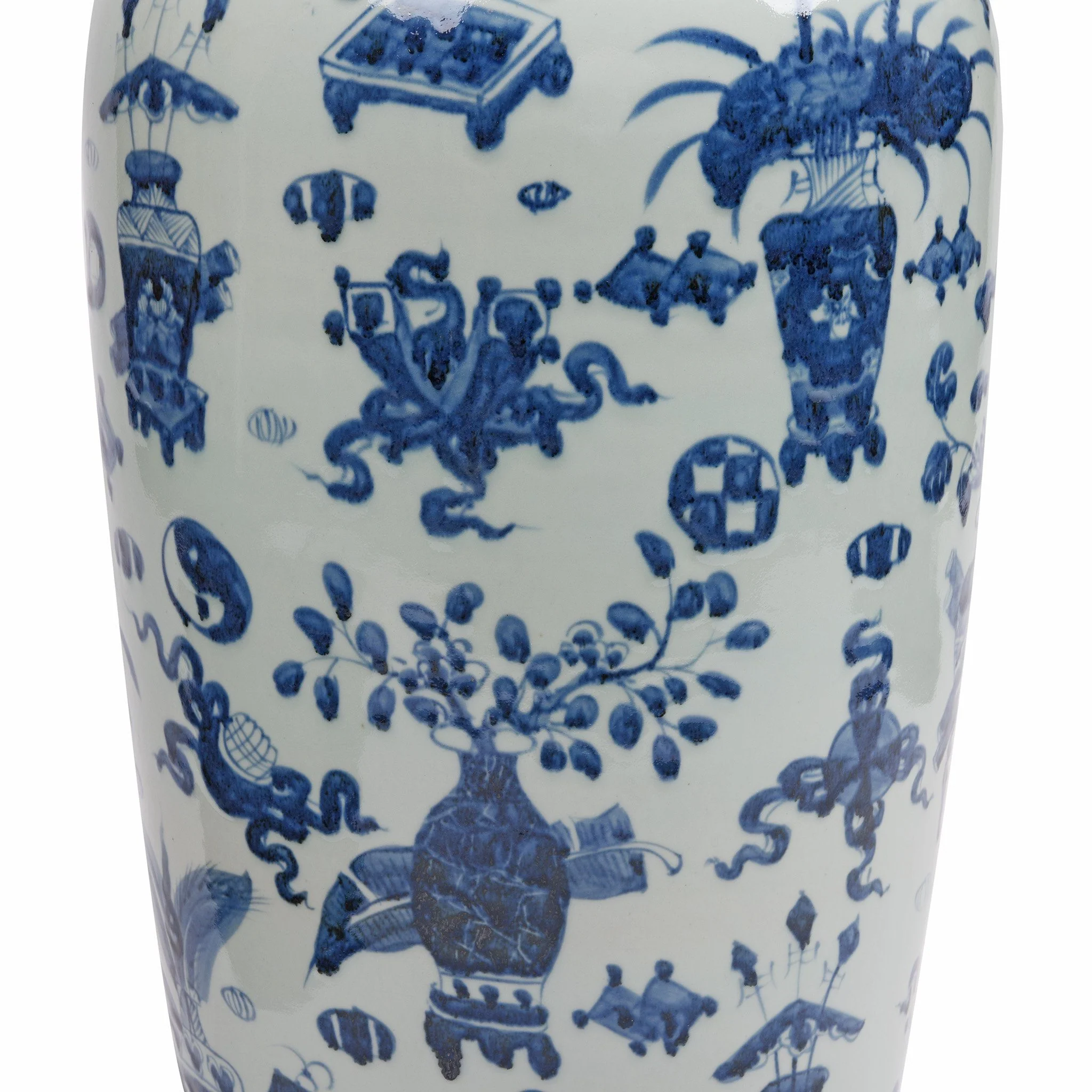 Tall Blue & White Porcelain Vase - Lucky Symbols - Image 5