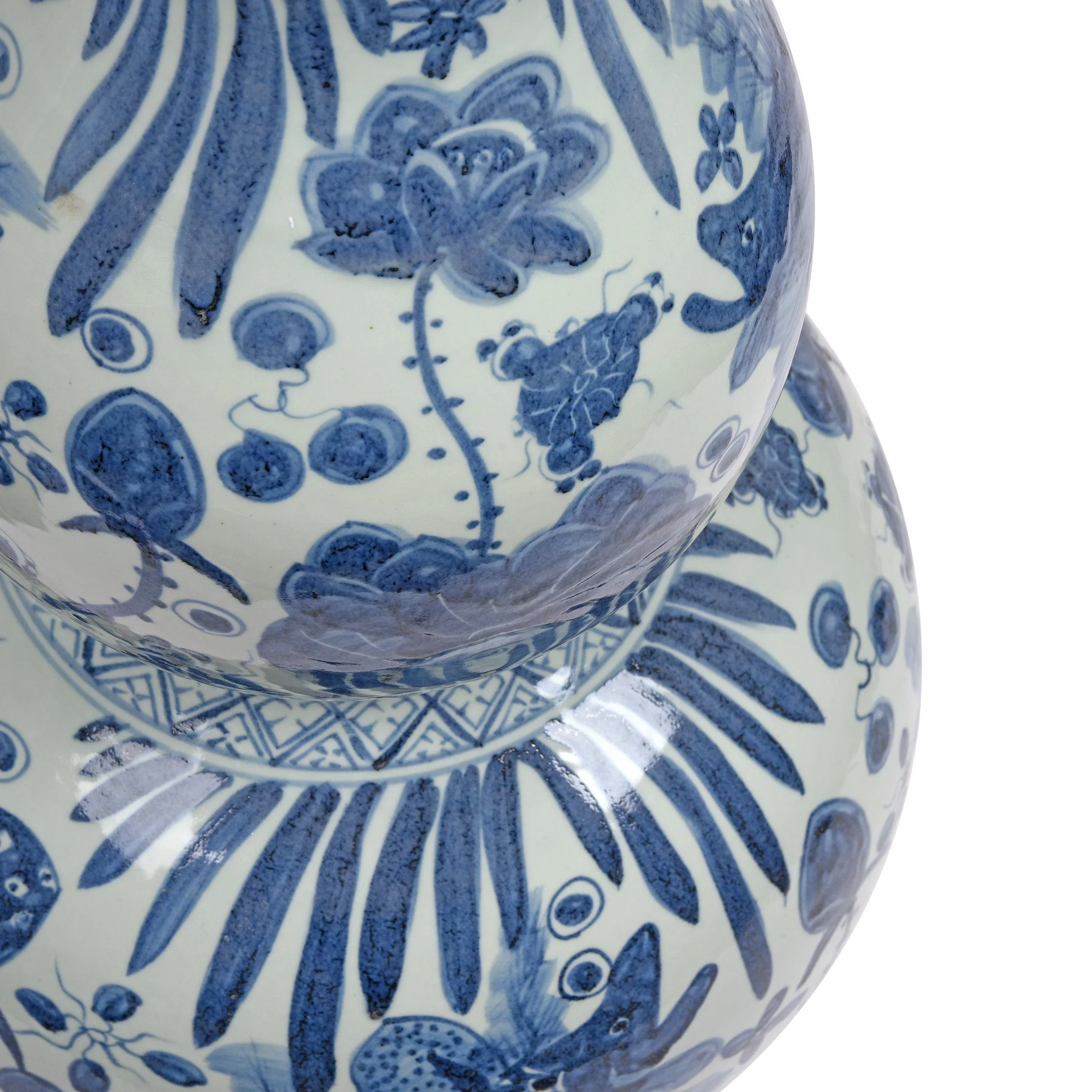 Blue & White Porcelain Double Gourd Jar - Fish Design - Image 5