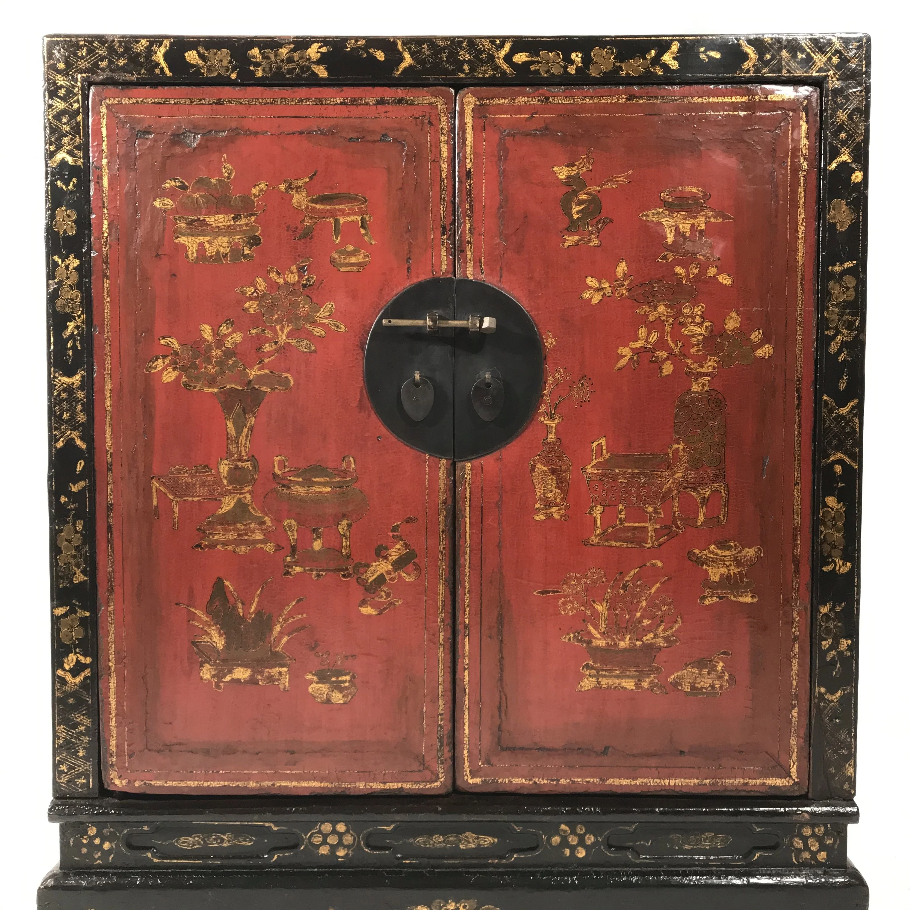 Red & Black Lacquer Painted Book Cabinet from China - 19thC - Image 3