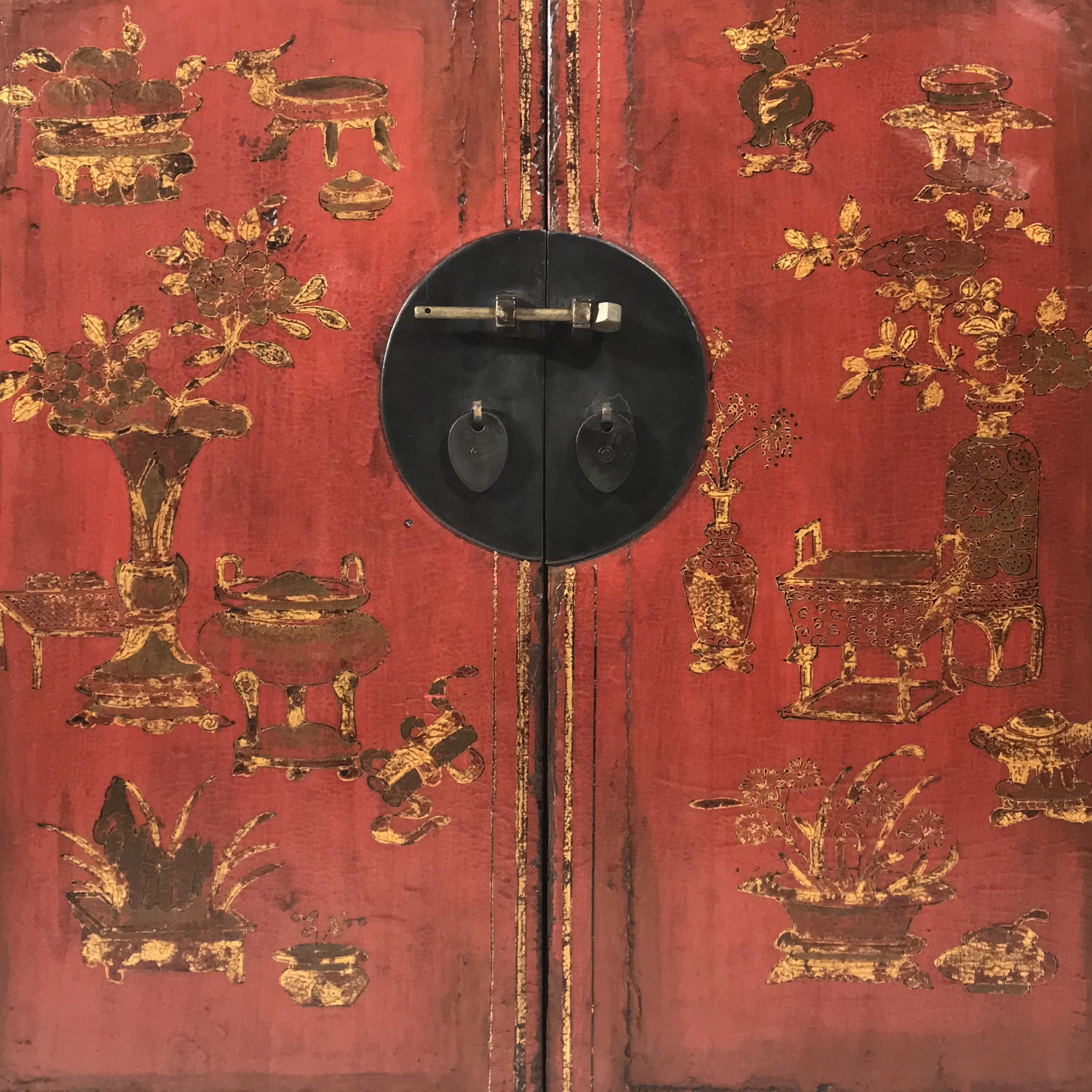 Red & Black Lacquer Painted Book Cabinet from China - 19thC - Image 4