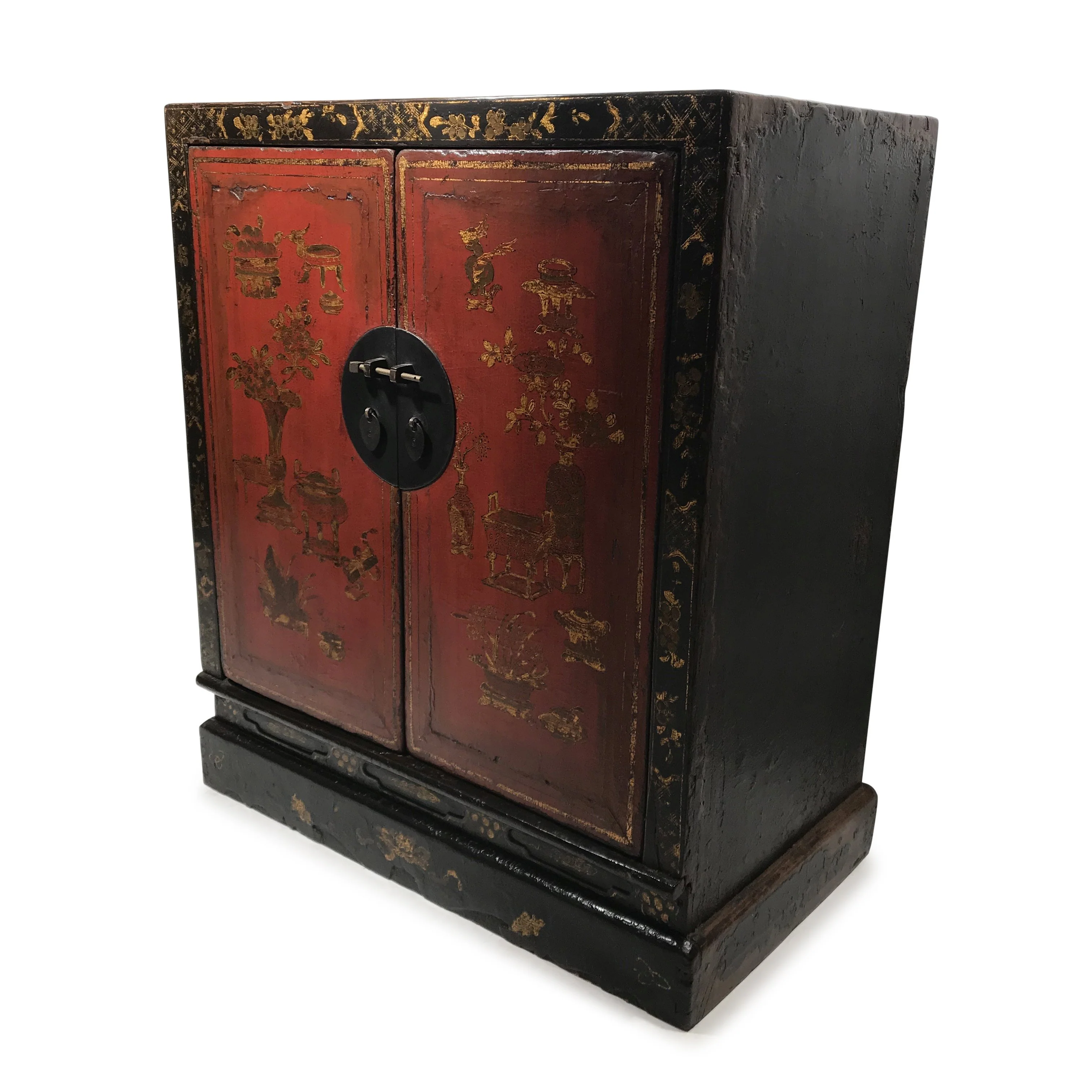 Red & Black Lacquer Painted Book Cabinet from China - 19thC - Image 8
