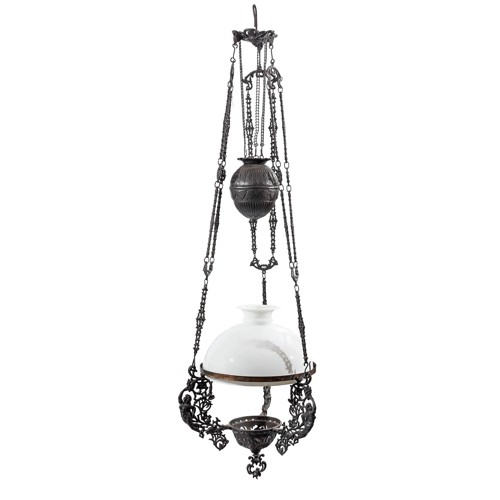 Colonial Cast Iron Rise and Fall Storm Lamp - 19thC