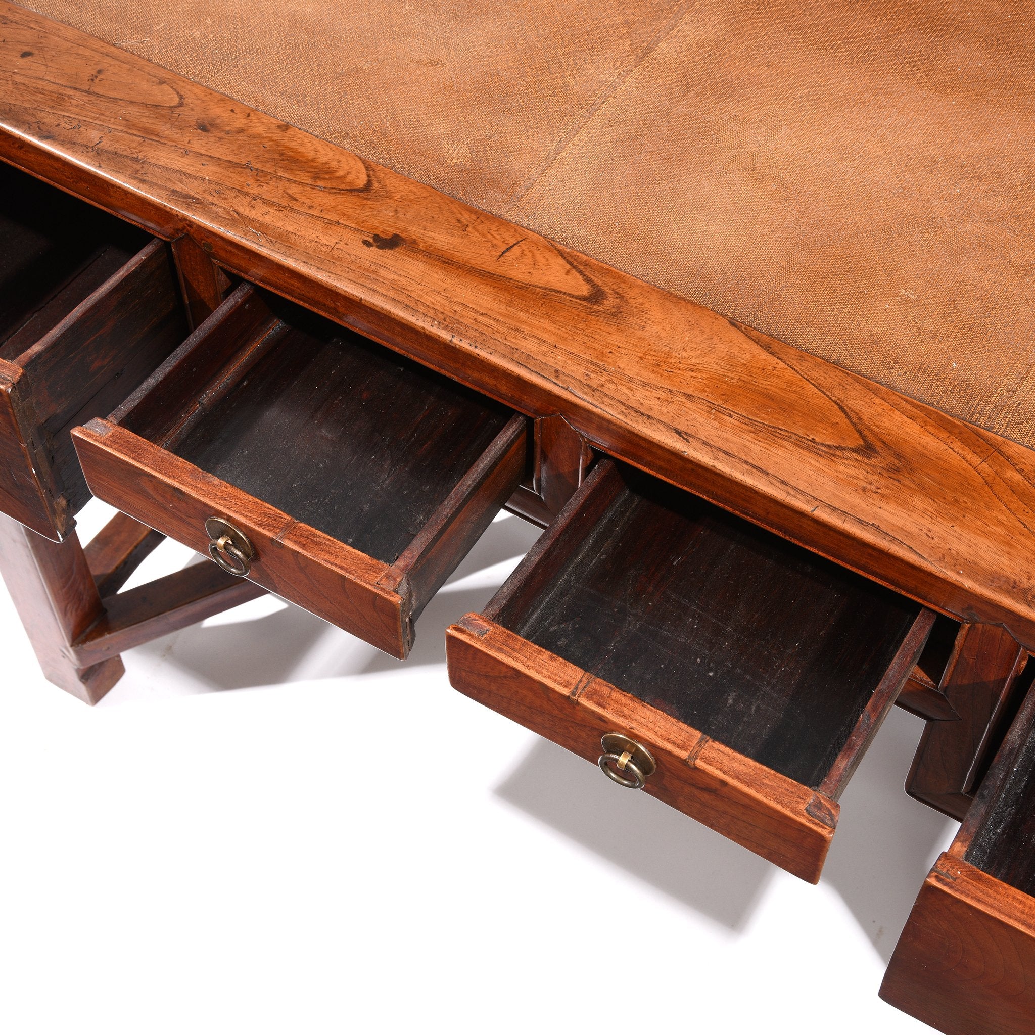 Red Elm Desk With Cane Top From Shanghai - 19thC - Image 6