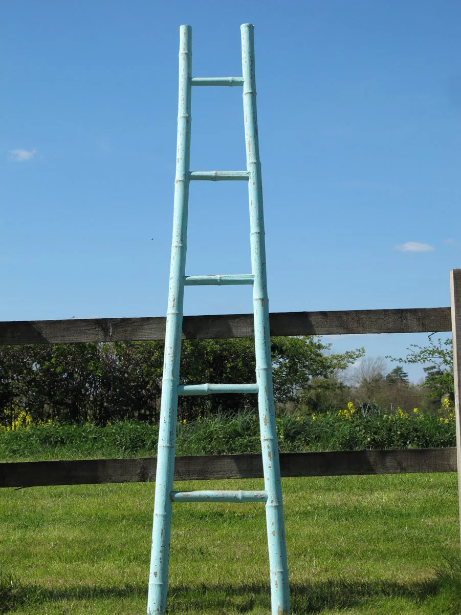 Blue Painted Chinese Bamboo Ladder - Image 2