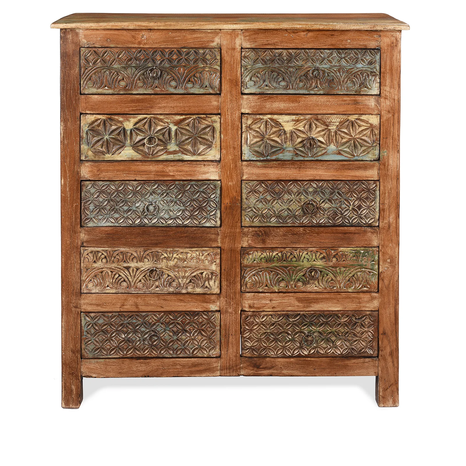 Painted Chest Of 10 Drawers Made From Reclaimed Teak
