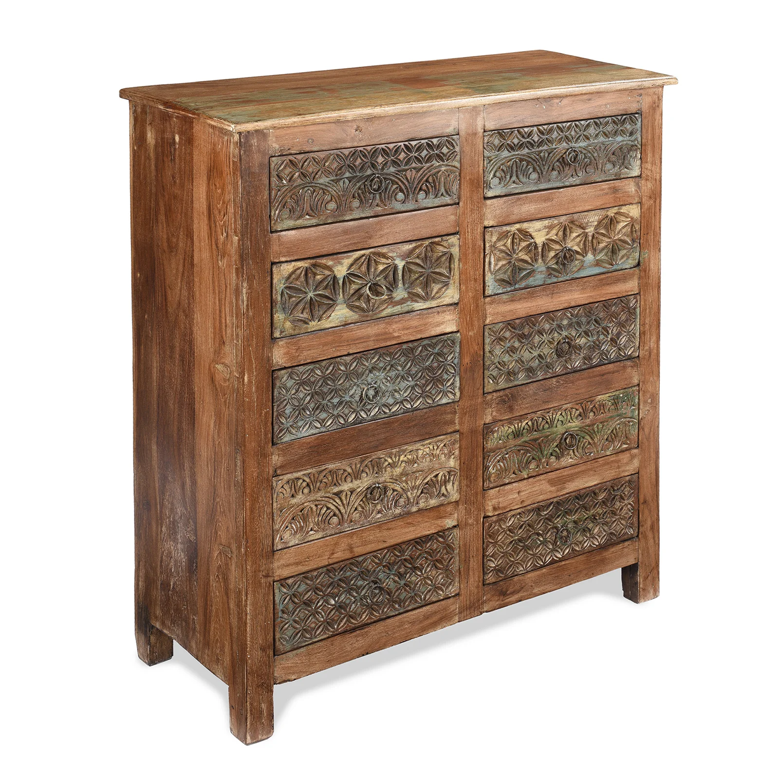 Painted Chest Of 10 Drawers Made From Reclaimed Teak - Image 3