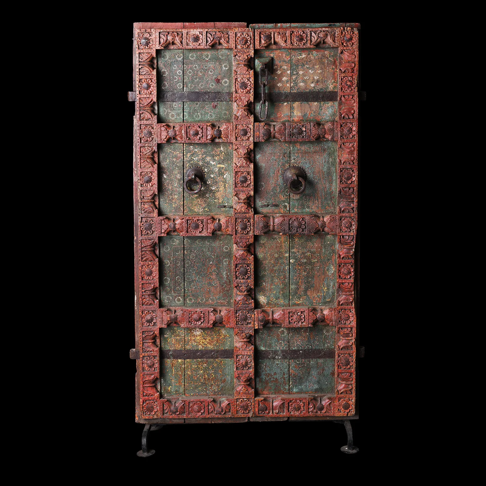 Carved Door With Original Paint From Gujarat - 19th Century - Image 3