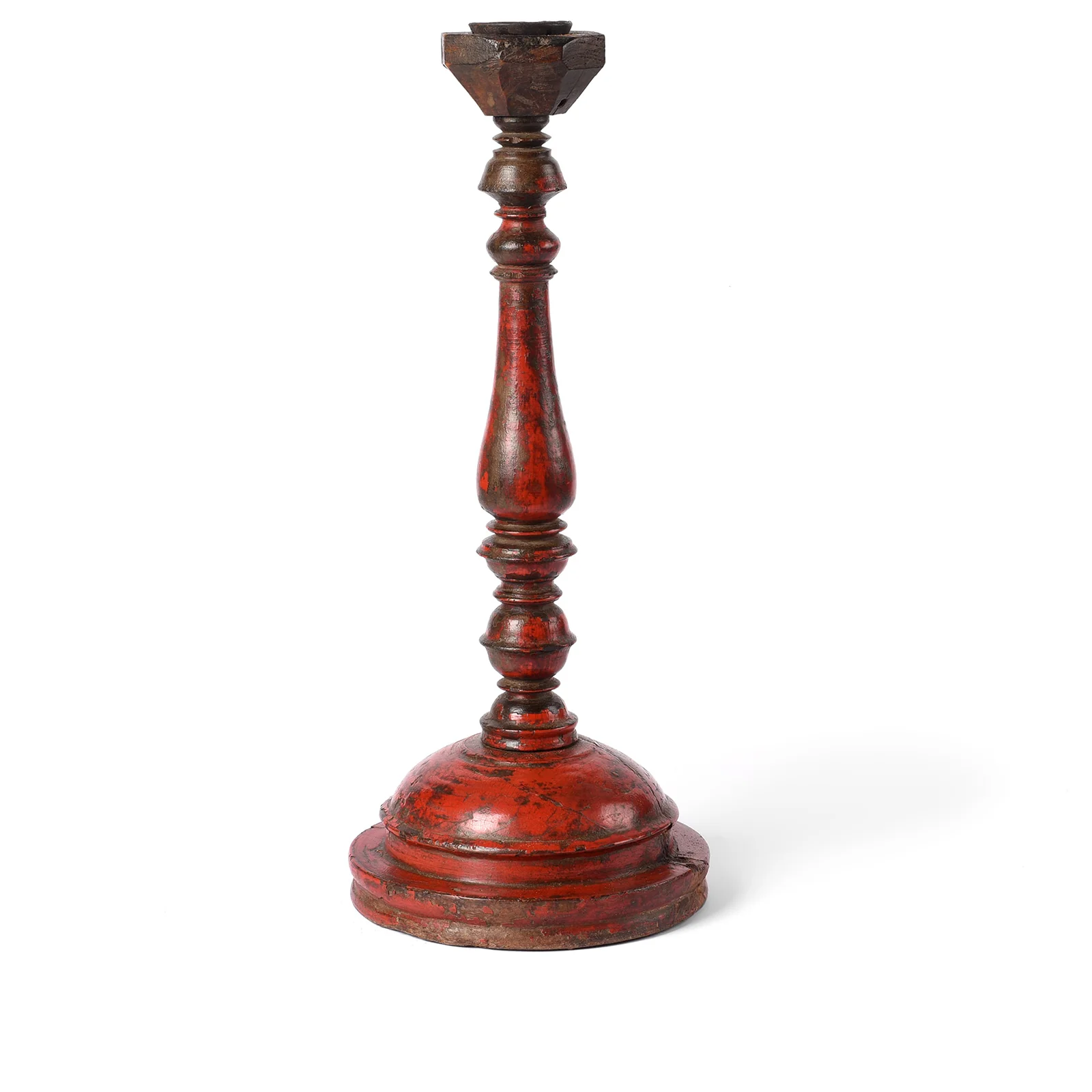 Red Lacquered Candle Stick From Banswara - 19th Century - Image 2