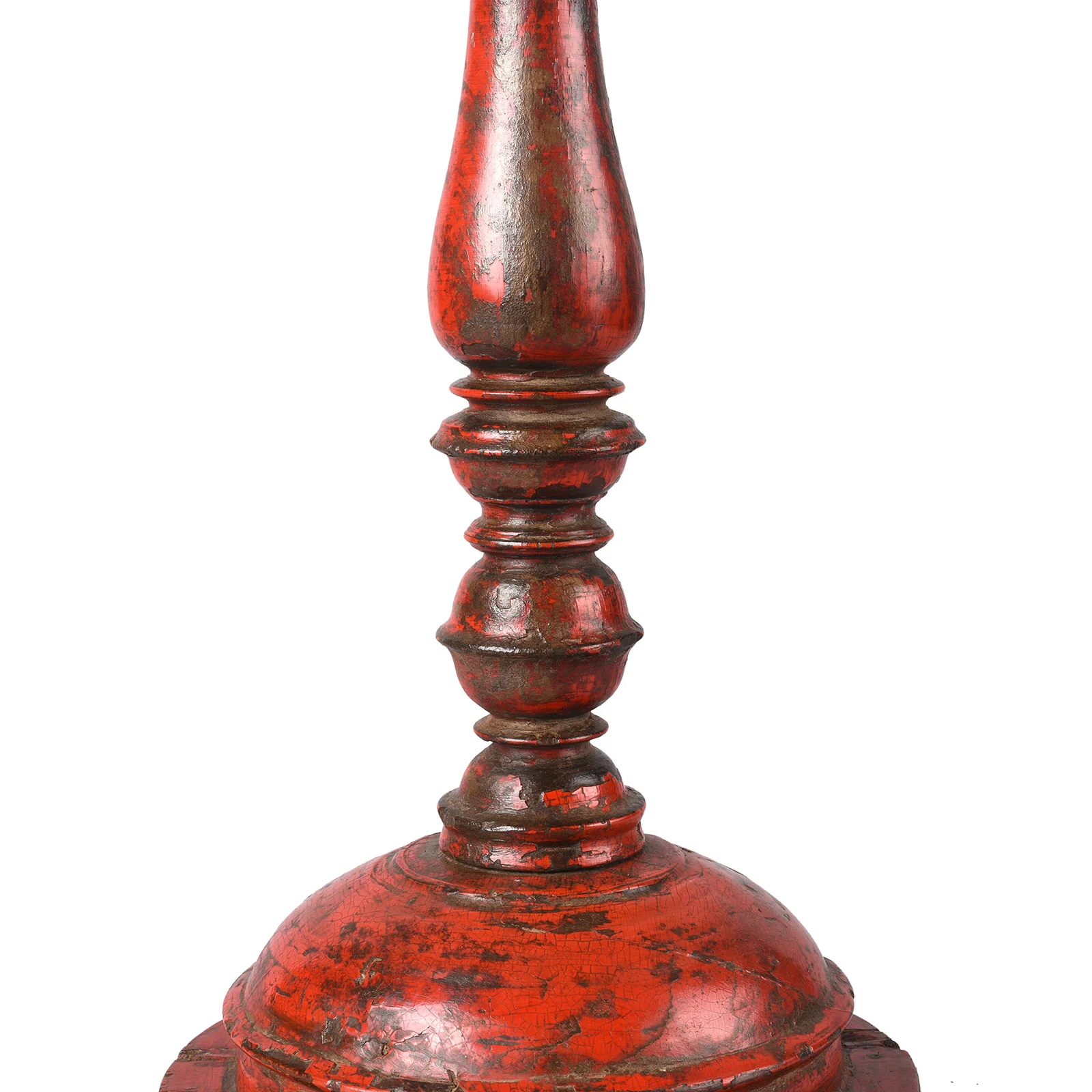 Red Lacquered Candle Stick From Banswara - 19th Century - Image 3