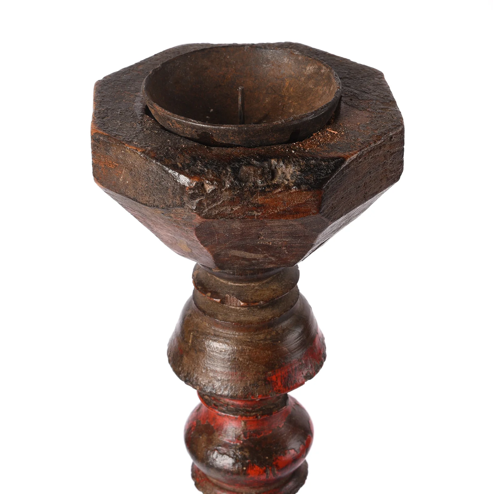 Red Lacquered Candle Stick From Banswara - 19th Century - Image 5