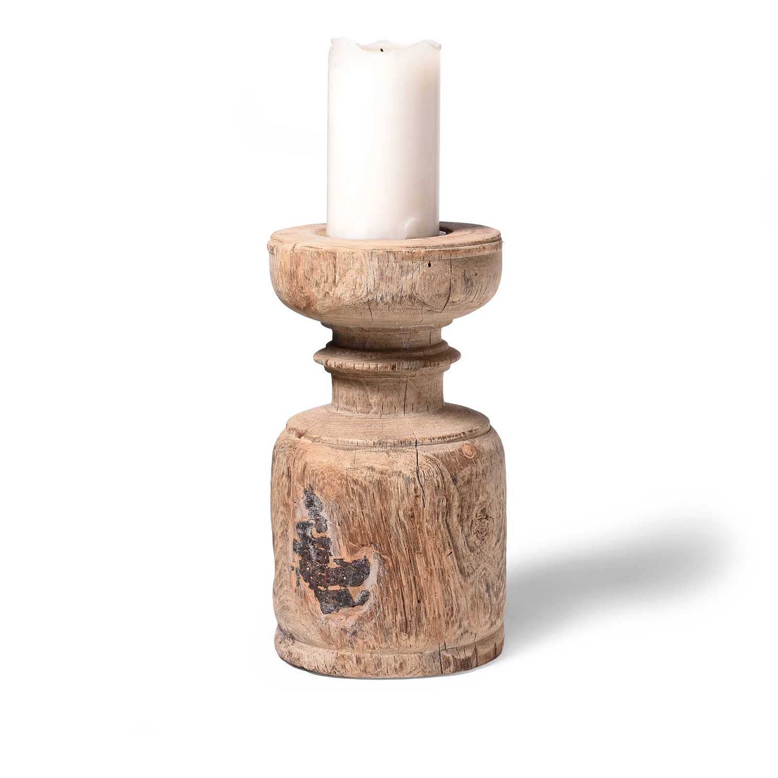 Carved Teak Candlestick Made From An Old Takhat Leg
