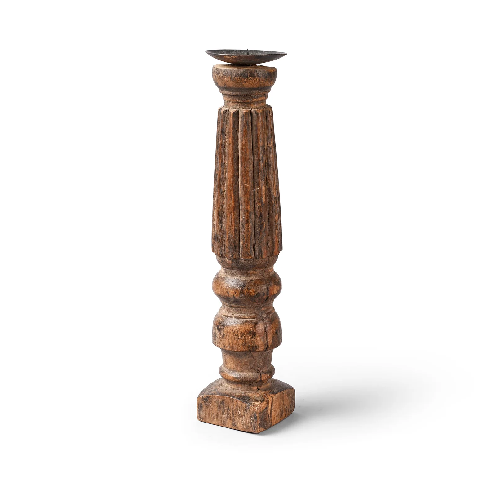 Carved Teak Candle Stick From Banswara Tribal Region - 19th Century
