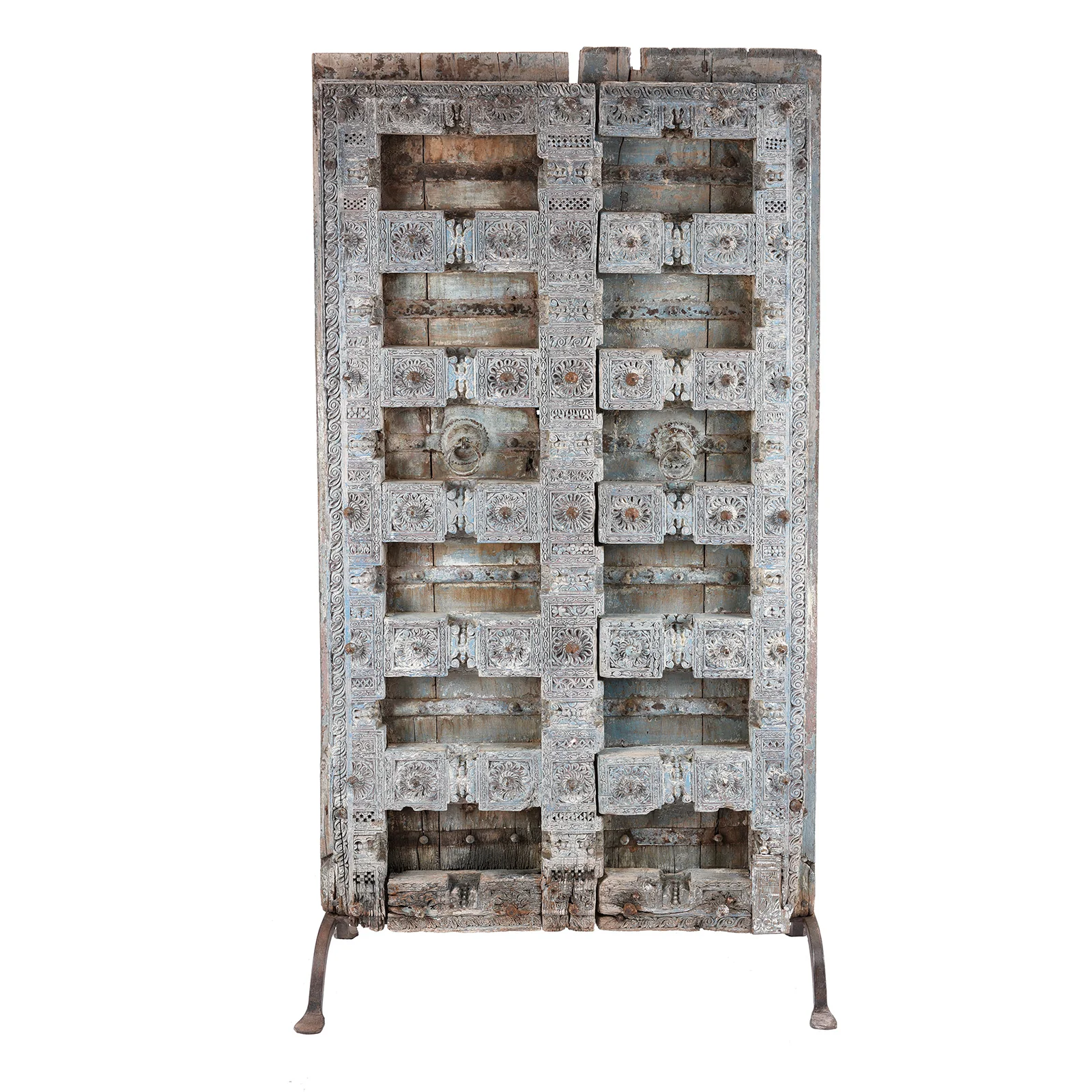 Blue Painted Teak Door From Kutch - 19th Century - Image 2