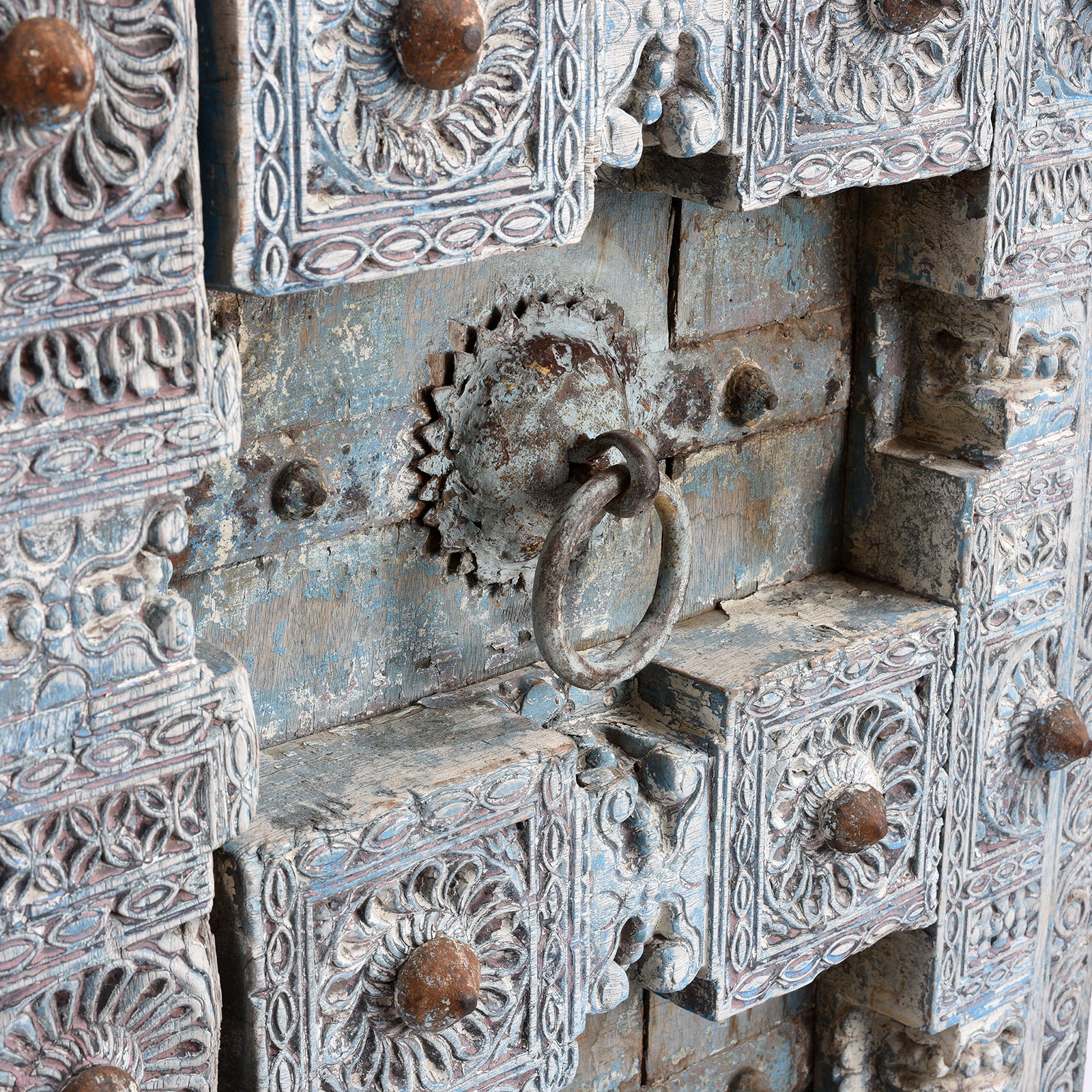 Blue Painted Teak Door From Kutch - 19th Century - Image 4