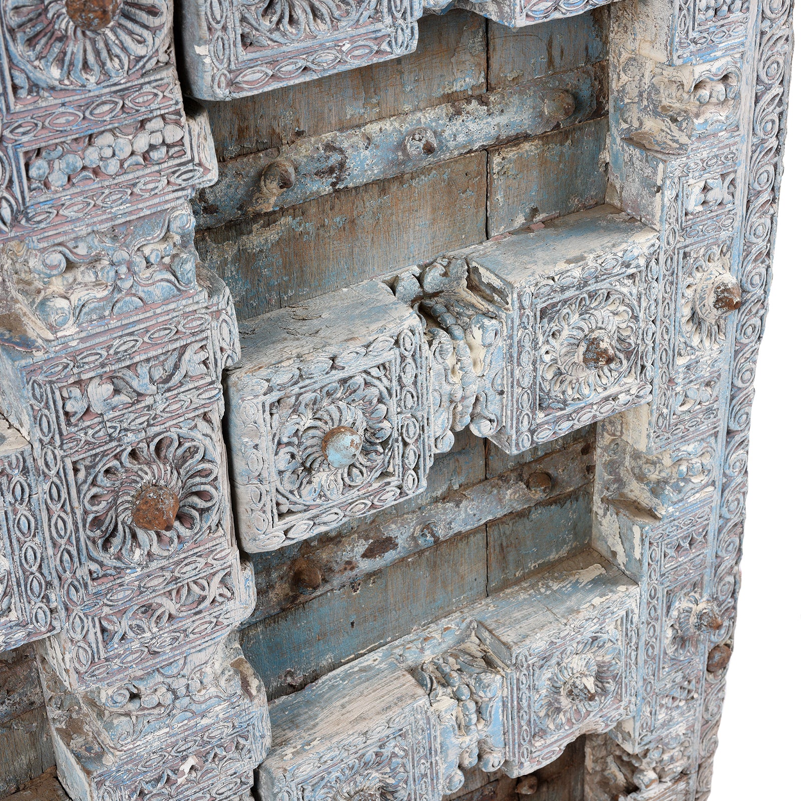 Blue Painted Teak Door From Kutch - 19th Century - Image 5