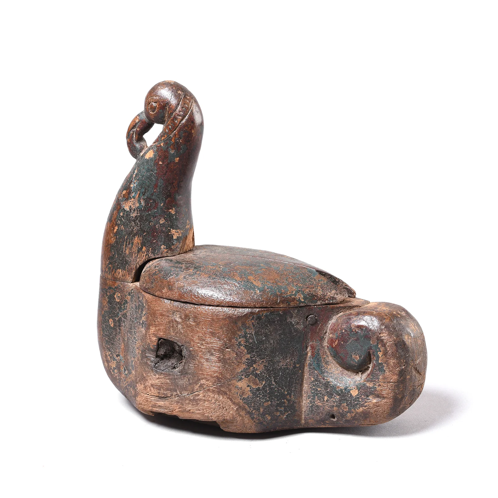 Carved Teak Peacock Tika Box  From Rajasthan - 19th Century - Image 3