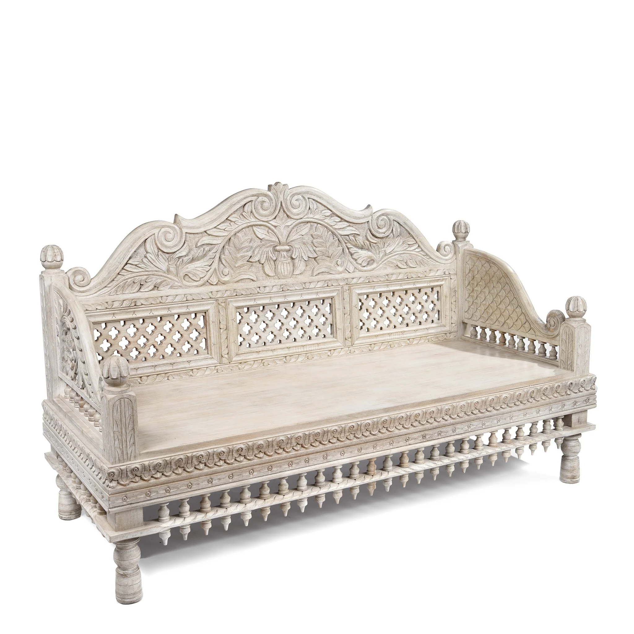 Carved & Limed Mango Wood Daybed - Image 4