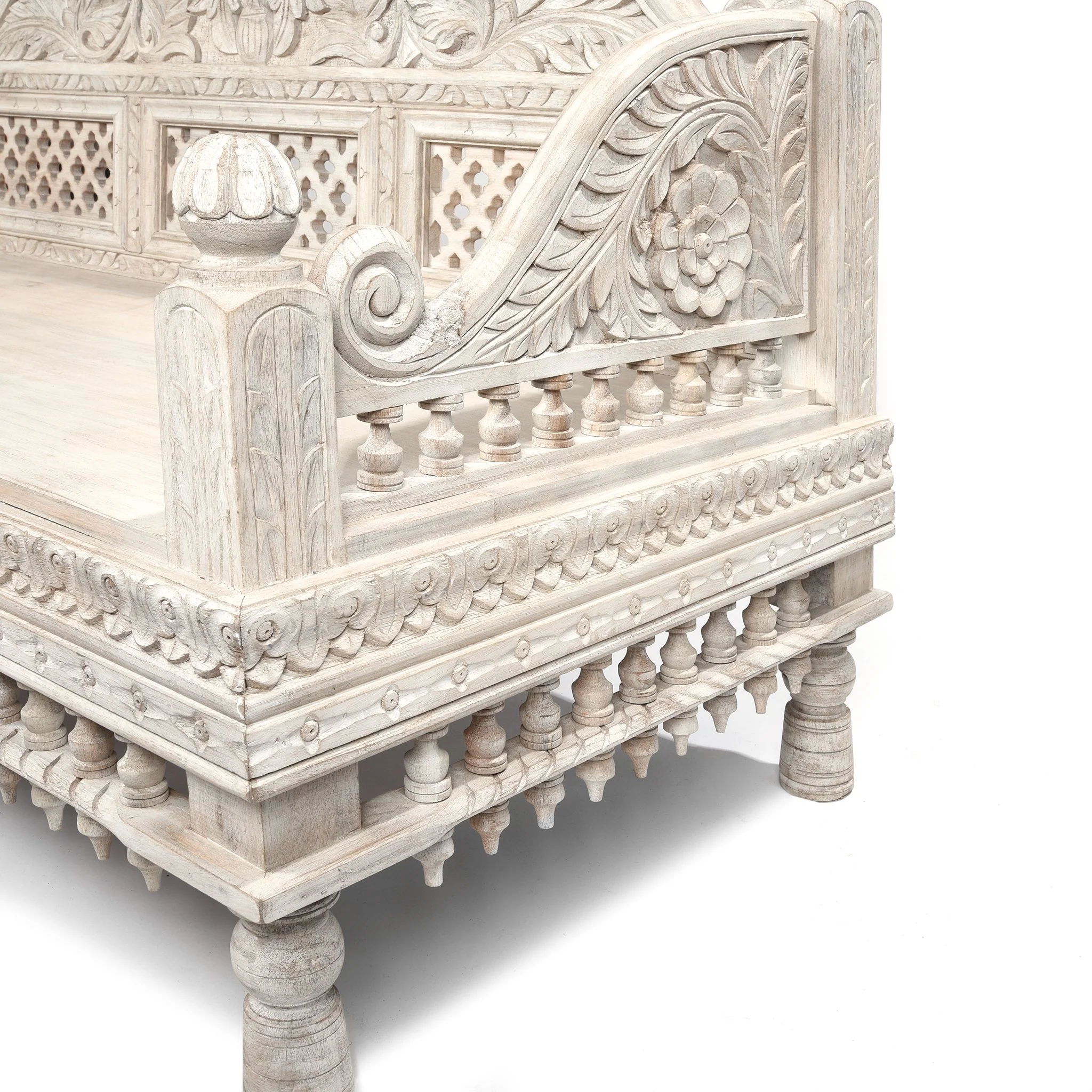 Carved & Limed Mango Wood Daybed - Image 6