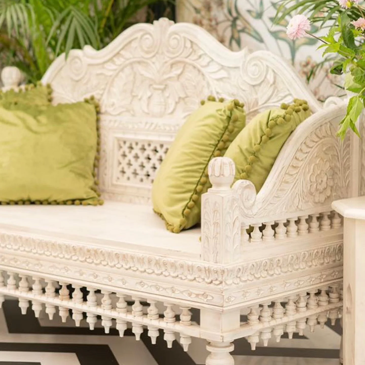 Carved & Limed Mango Wood Daybed - Image 8