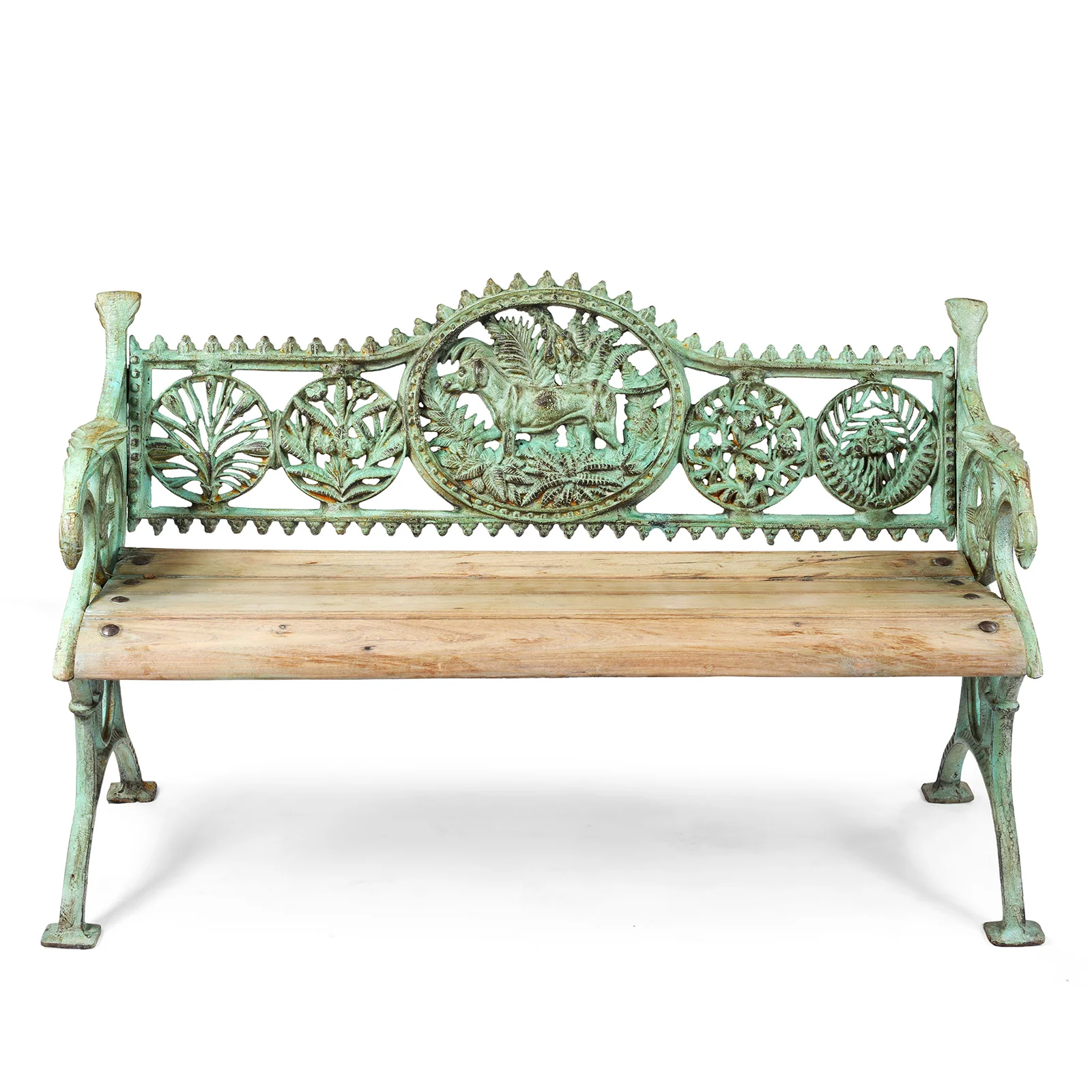 Verdigris Cast Iron Outdoor Dog Bench - Image 3