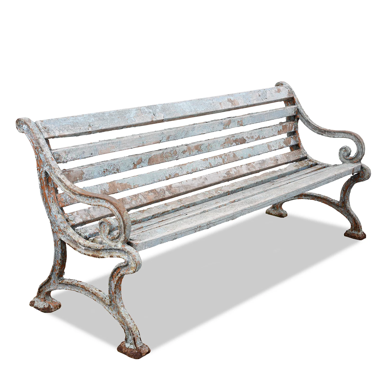 Blue Cast Iron Outdoor Bench - Ca 1940