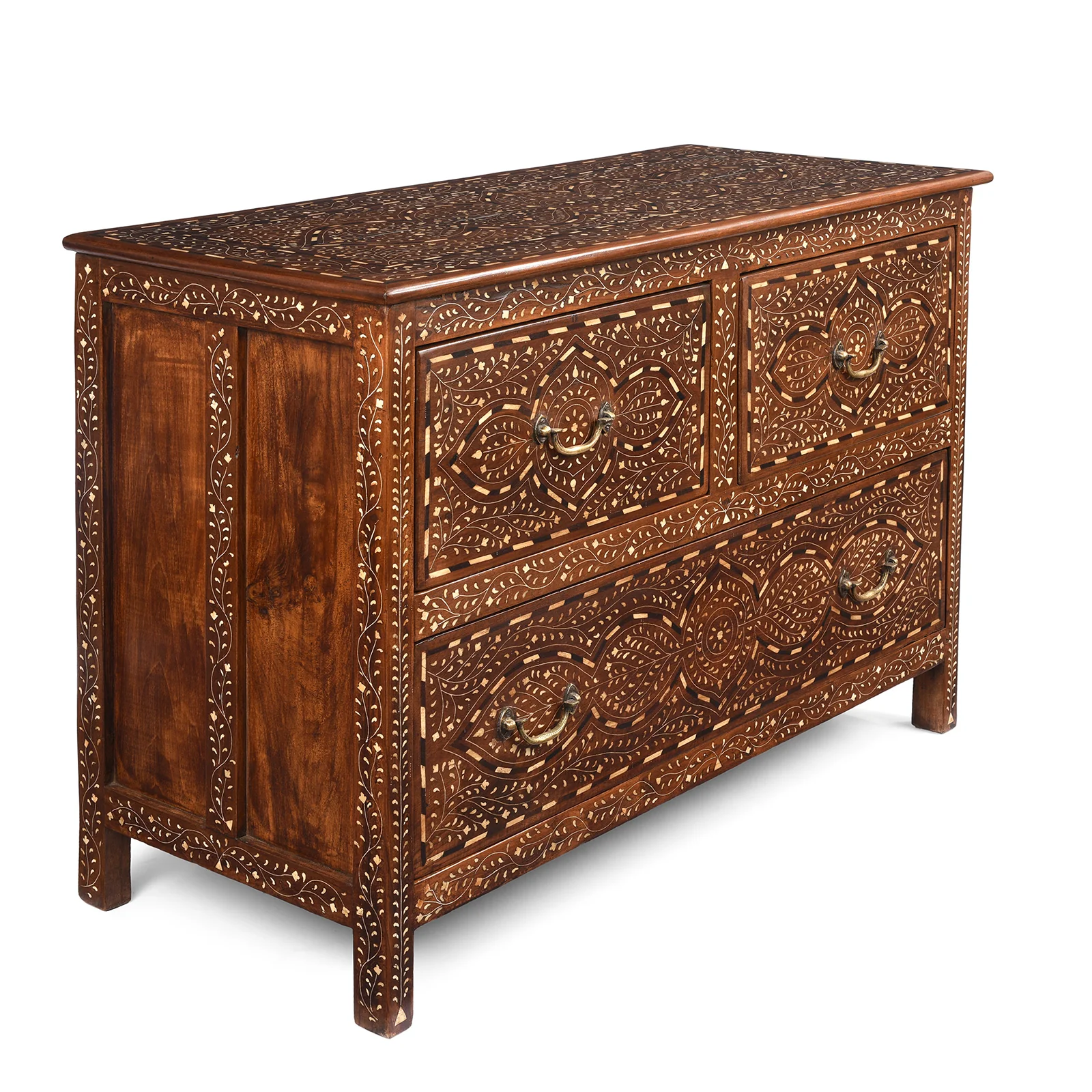 Bone Inlaid Teak Chest Of Drawers - Ca 1920 - Image 2